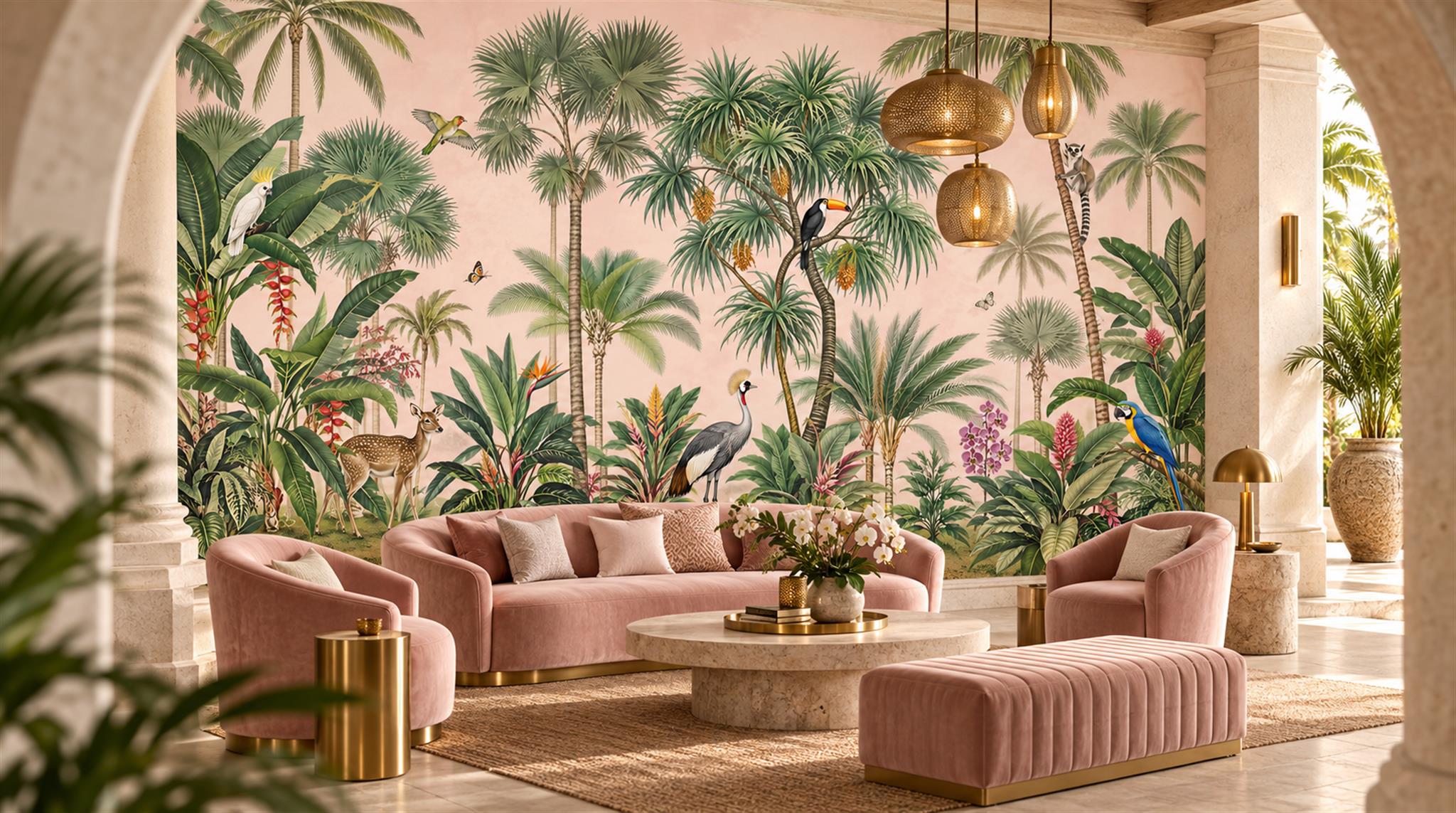 Sage Green Tropical Foliage Wallpaper Mural Scene