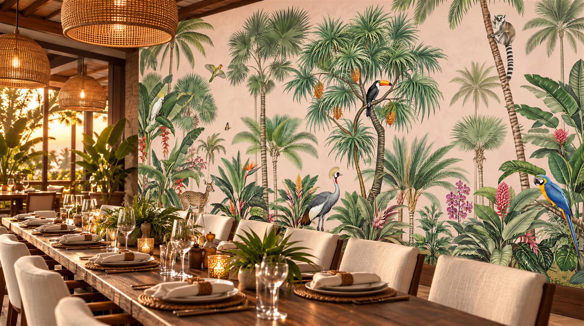 Sage Green Tropical Foliage Wallpaper Mural Scene