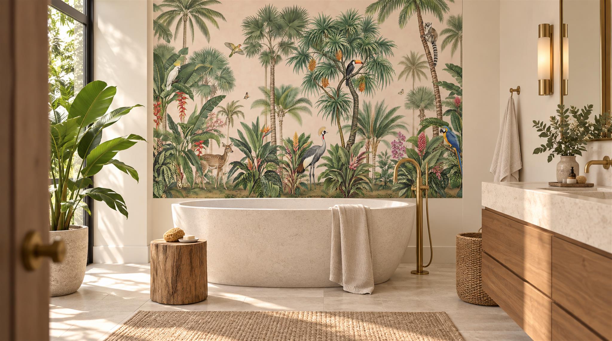 Sage Green Tropical Foliage Wallpaper Mural Scene