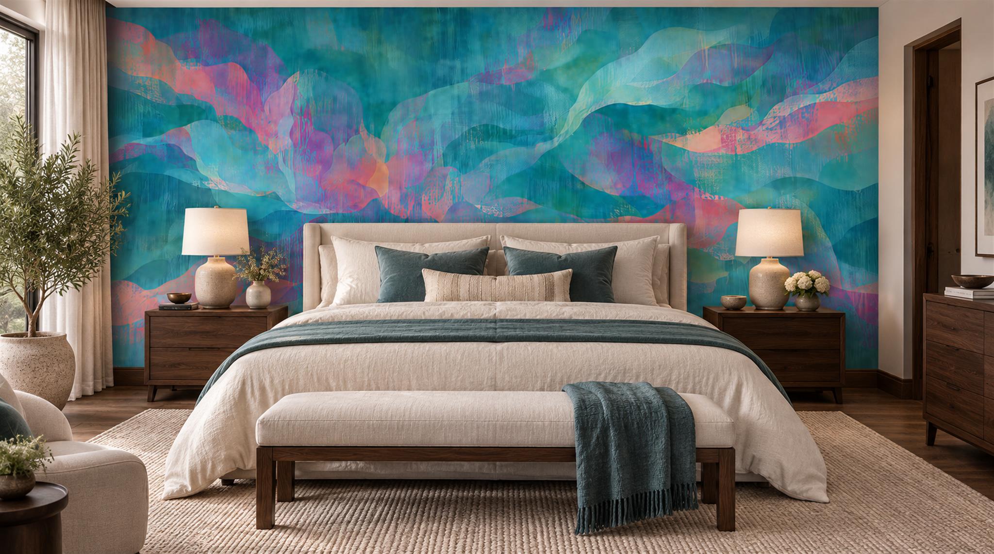 Teal Abstract Geometry Wallpaper Mural Main