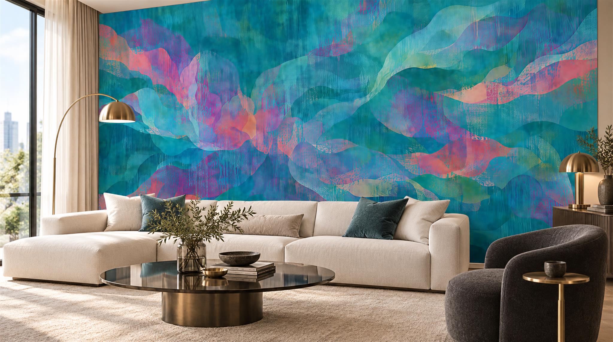 Teal Abstract Geometry Wallpaper Mural Scene
