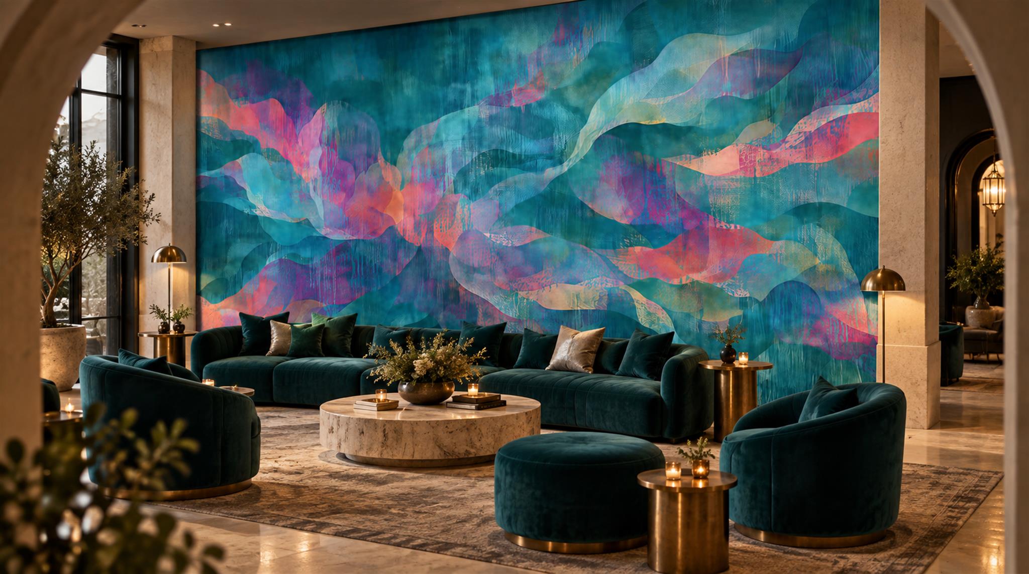 Teal Abstract Geometry Wallpaper Mural Scene