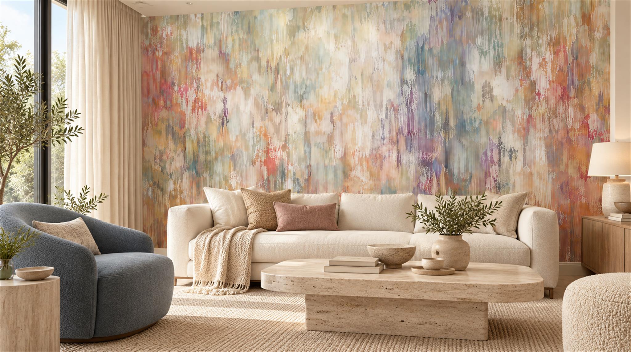Neutral Abstract Geometry Wallpaper Mural Scene