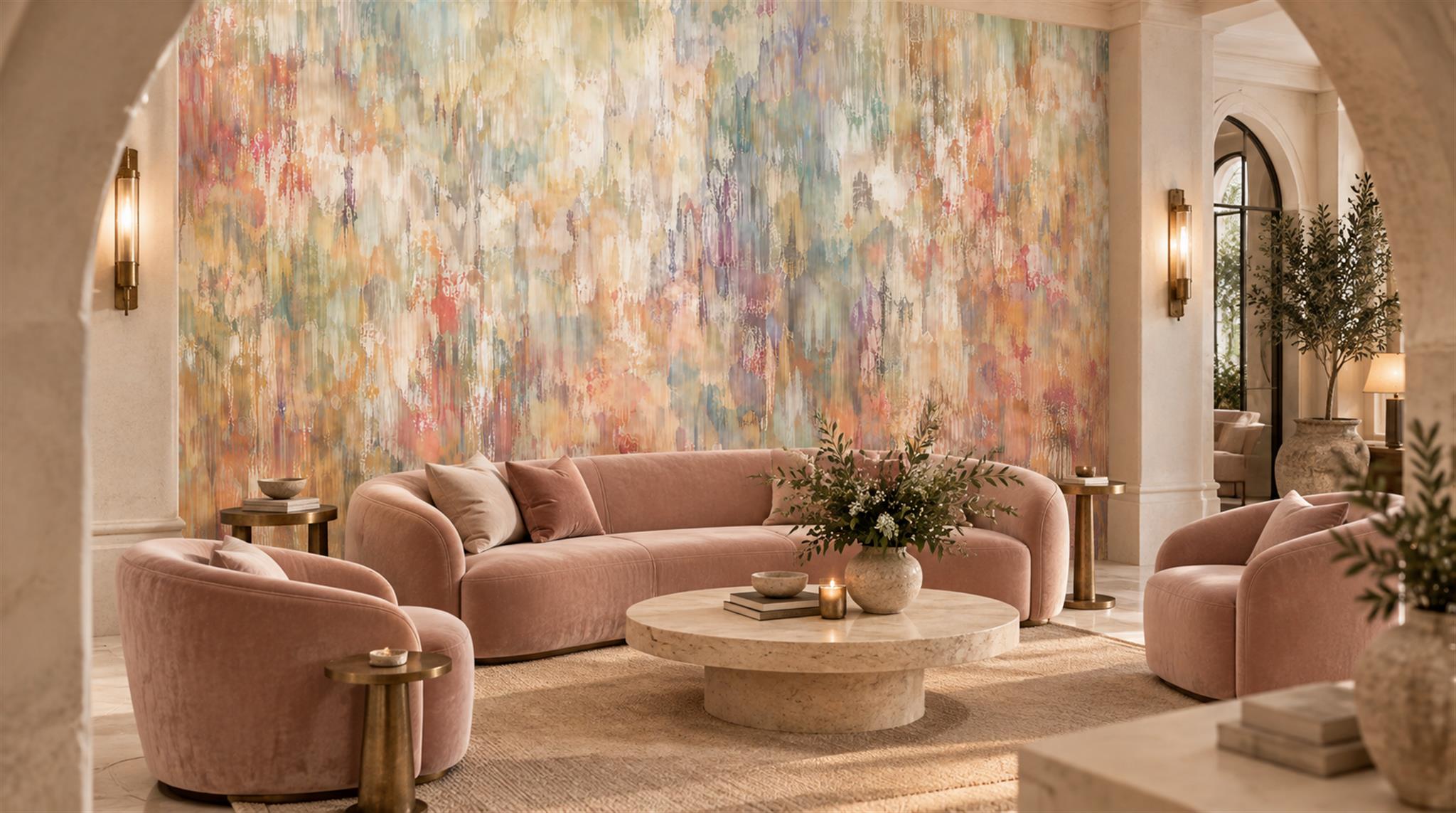 Neutral Abstract Geometry Wallpaper Mural Scene