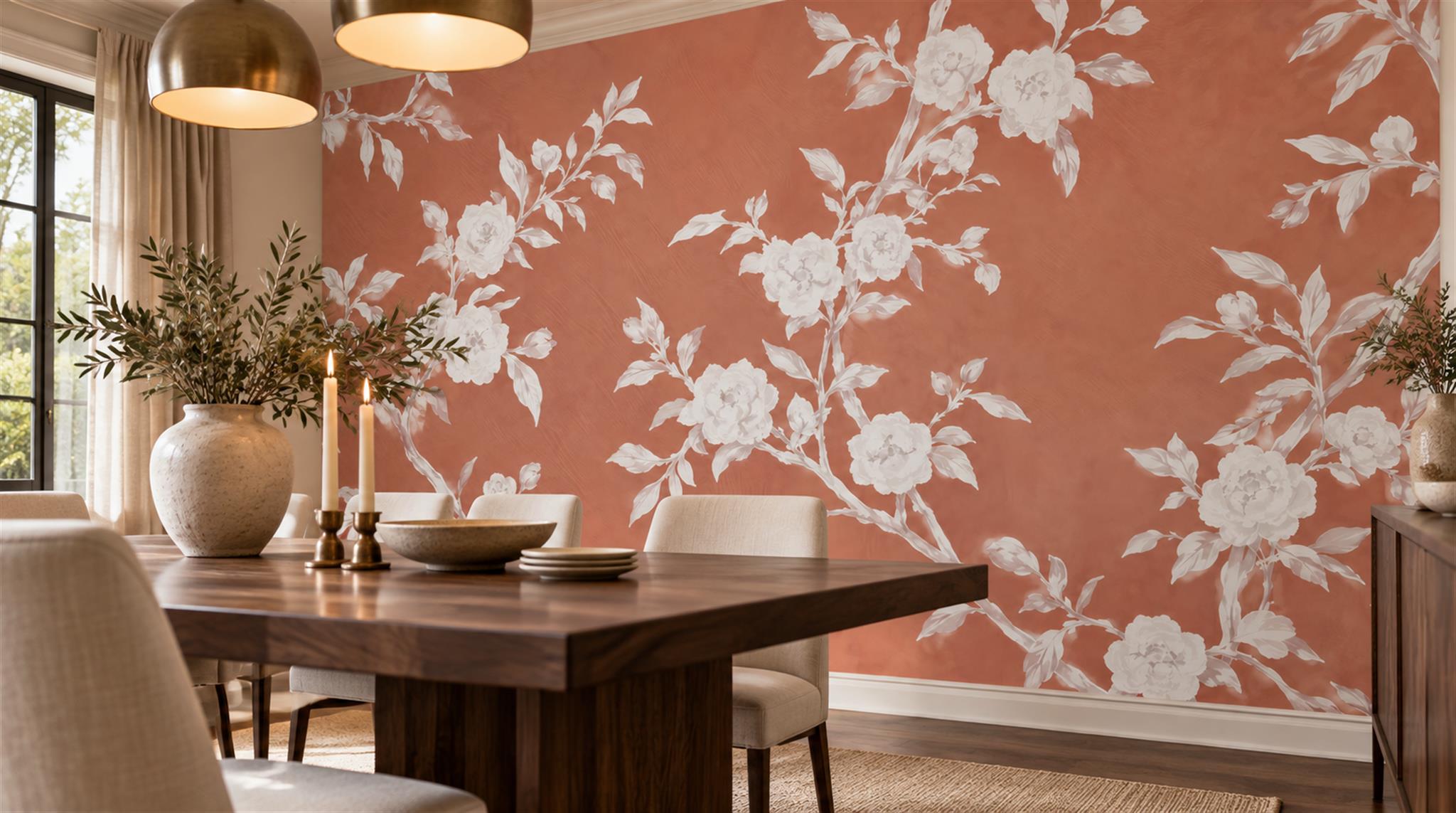 Neutral Blossom Branches Wallpaper Mural Scene