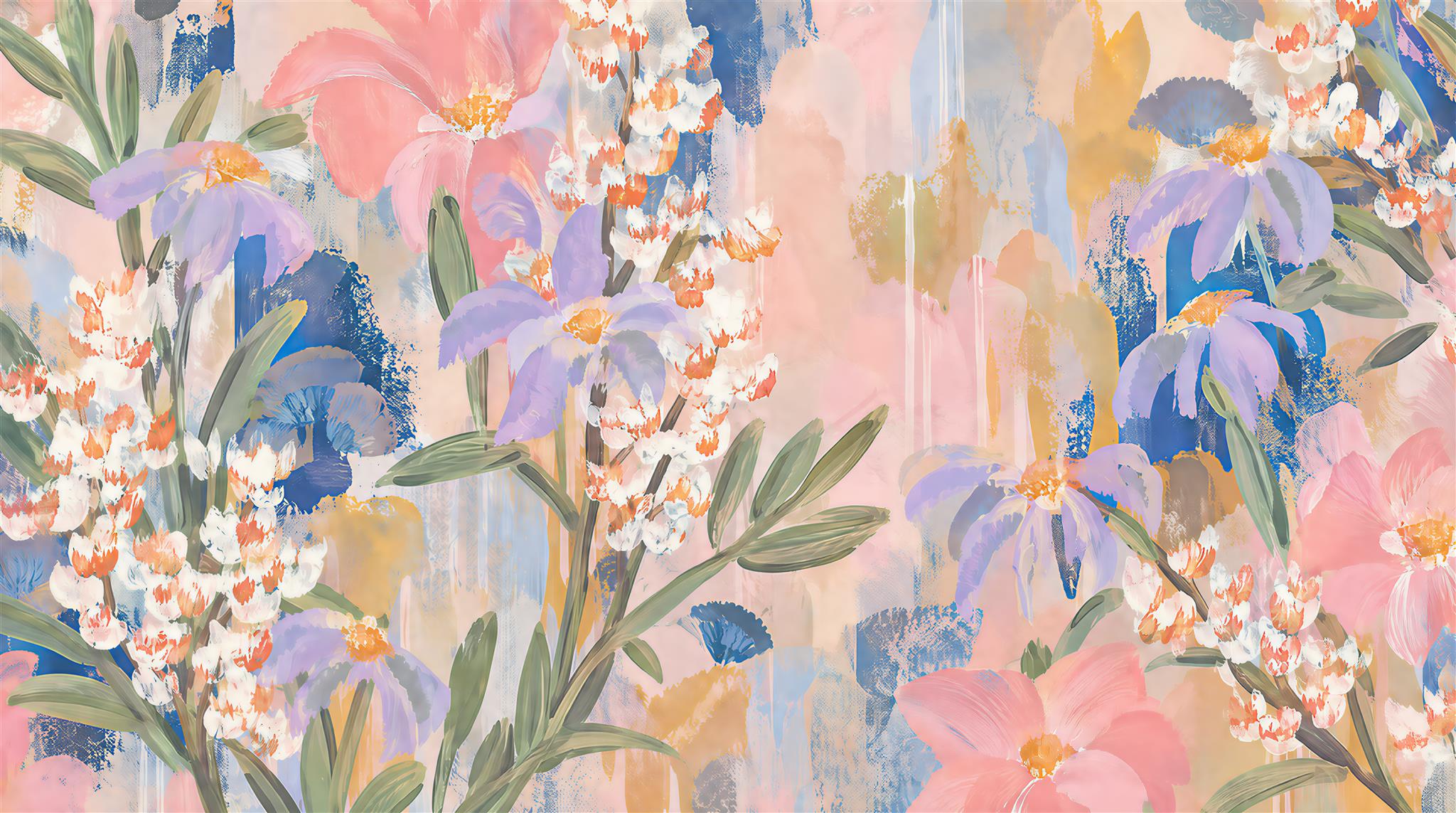 Soft Pastel Floral Foliage Wallpaper Mural Main