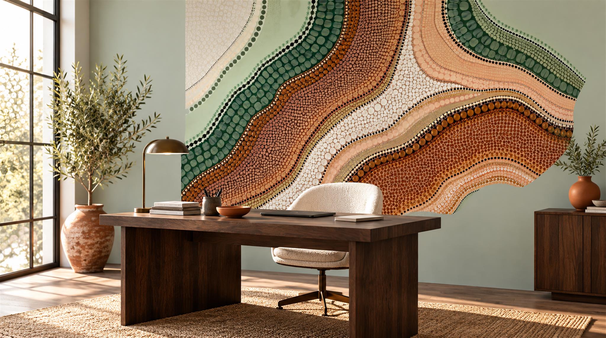 Sage Green Layered Foliage Wallpaper Mural Scene