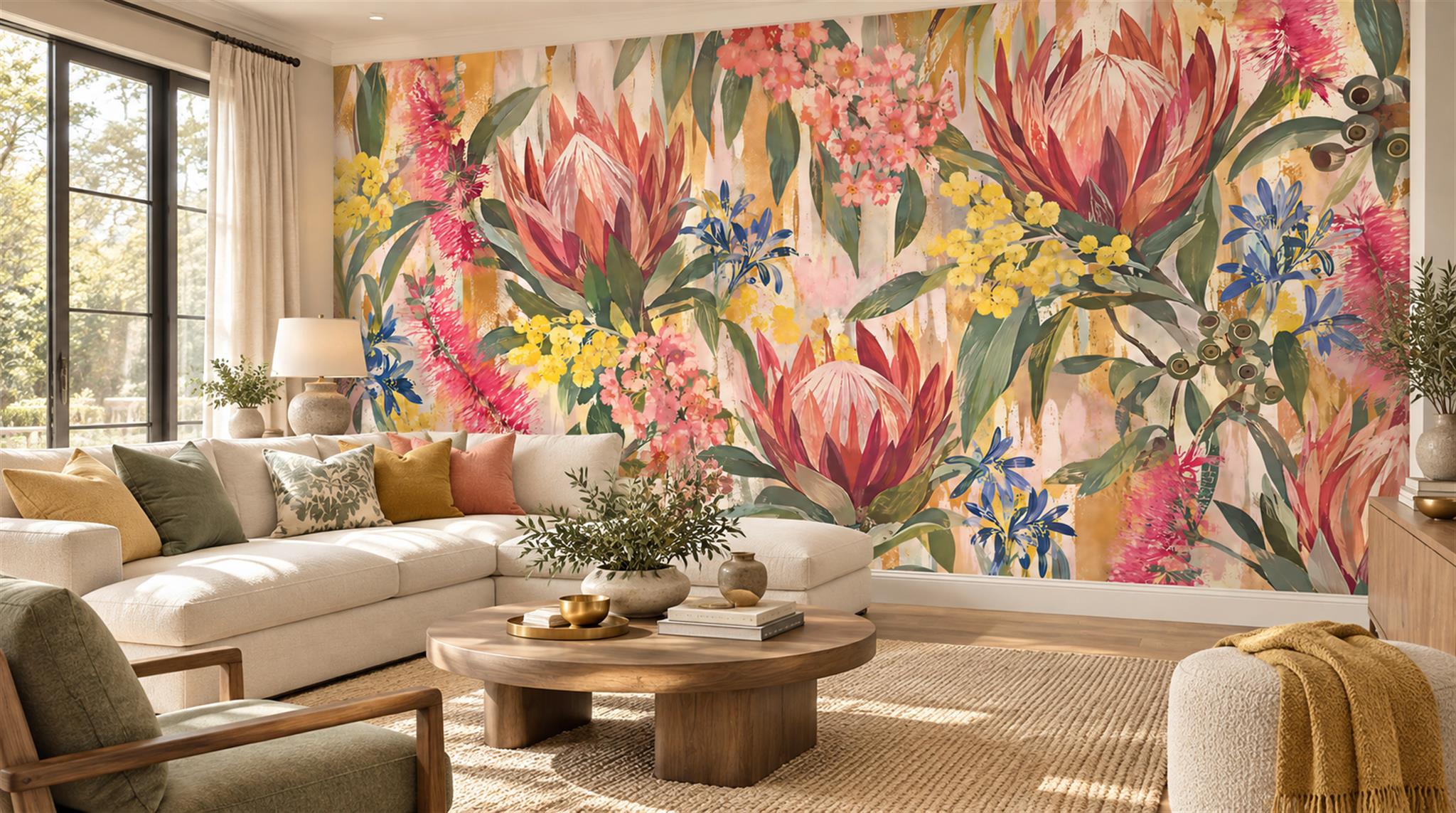 Neutral Tropical Foliage Wallpaper Mural Scene