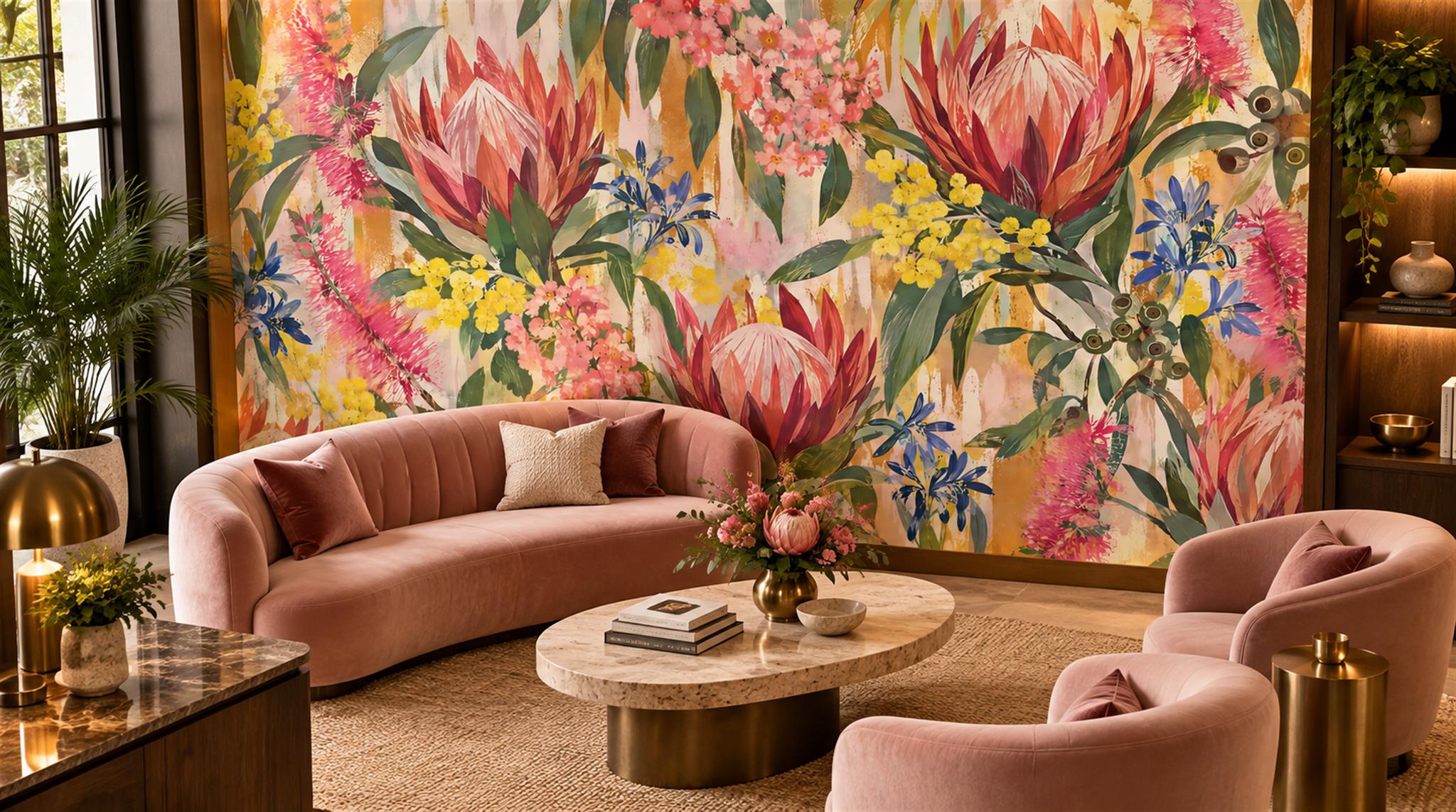 Neutral Tropical Foliage Wallpaper Mural Scene