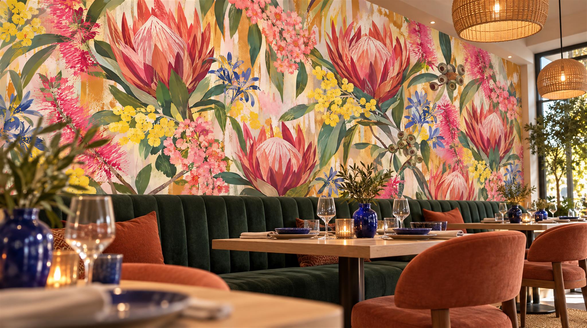 Neutral Tropical Foliage Wallpaper Mural Scene