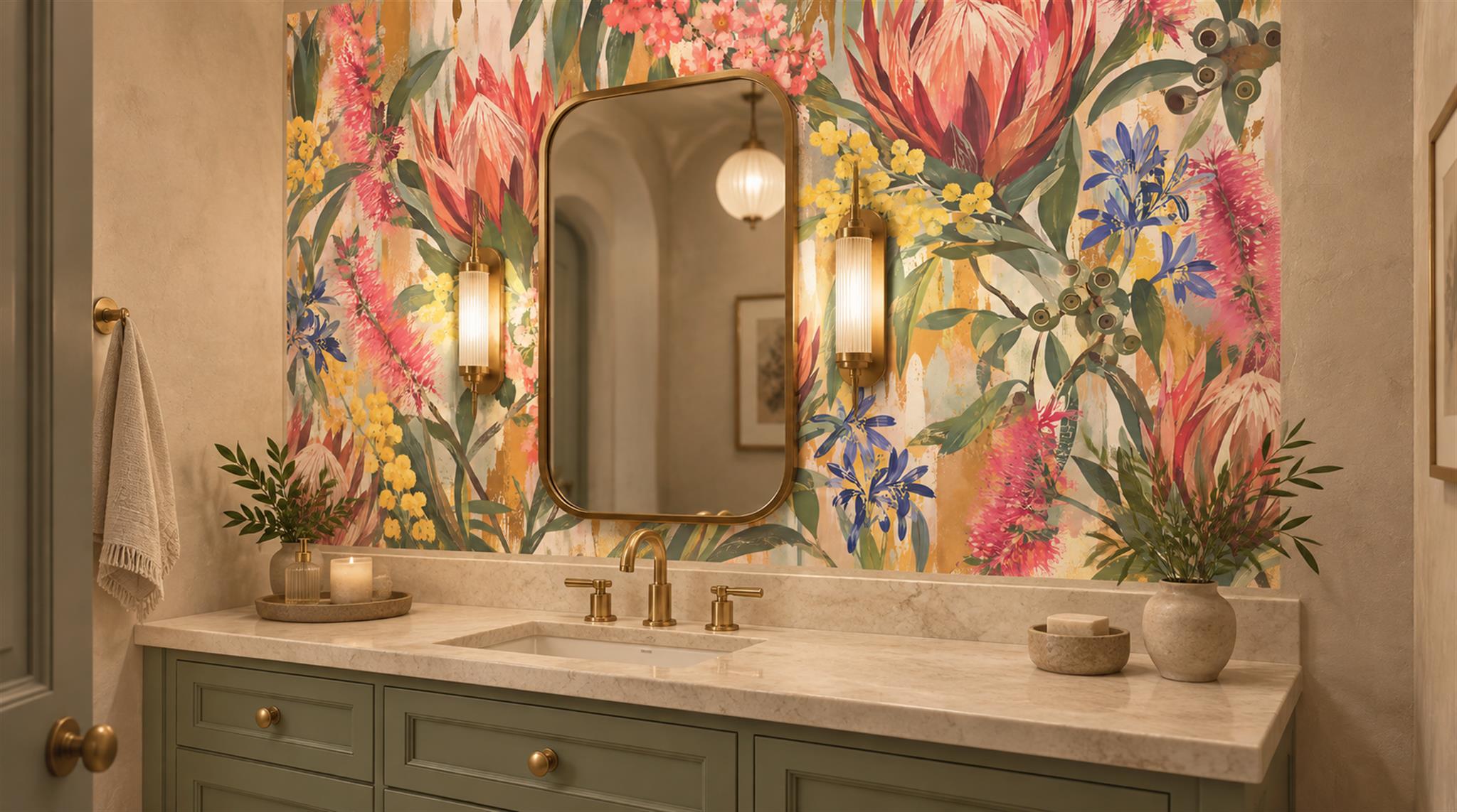 Neutral Tropical Foliage Wallpaper Mural Scene