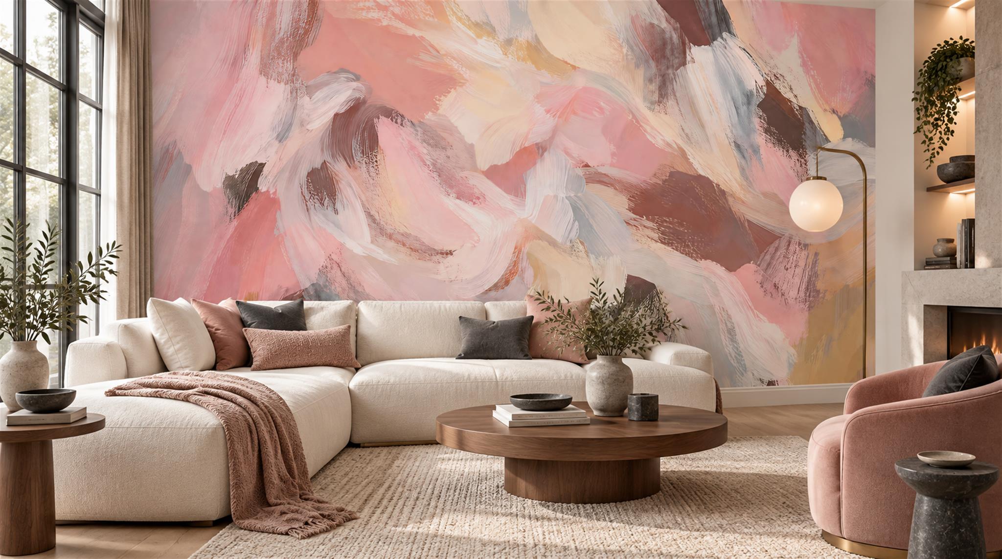 Pink Abstract Geometry Wallpaper Mural Scene