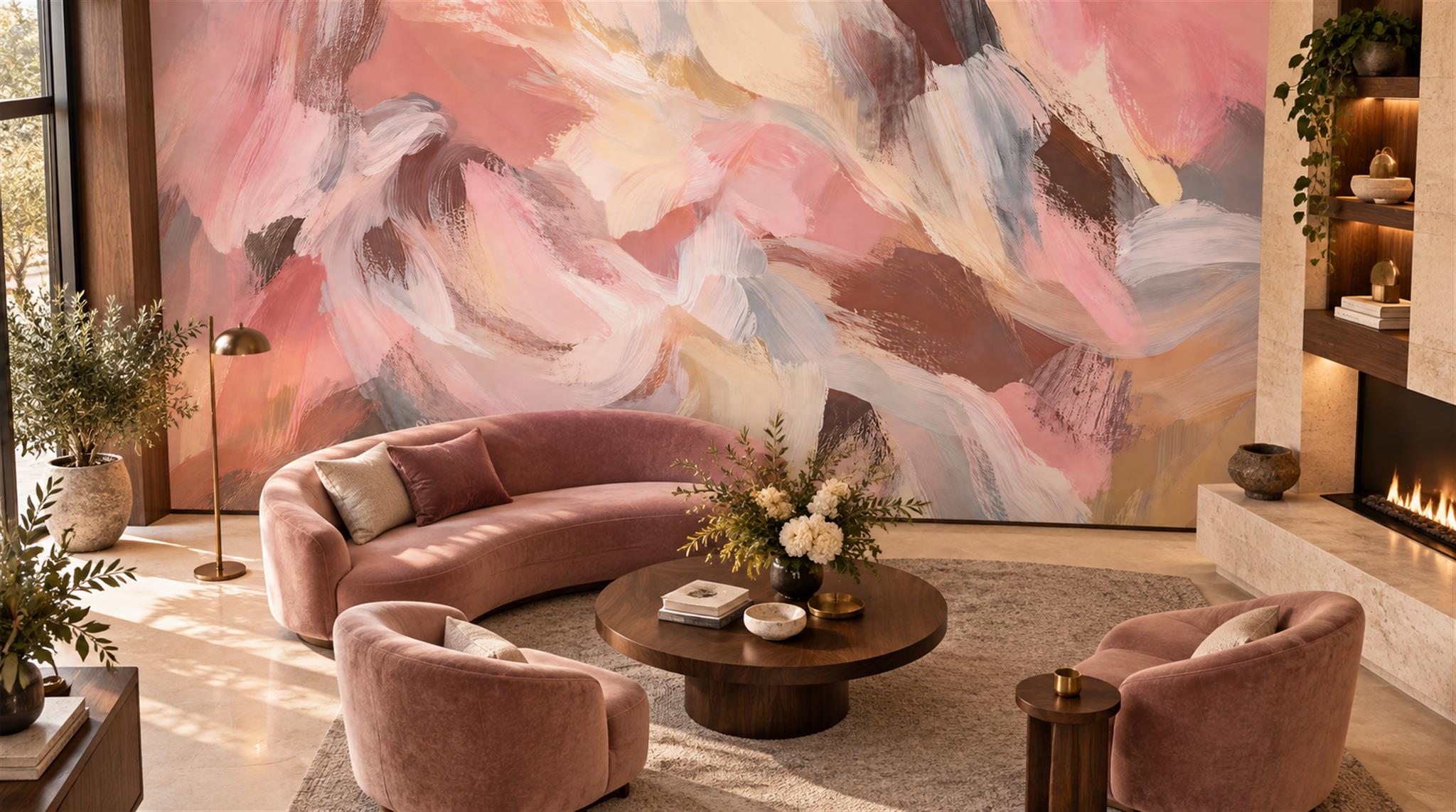 Pink Abstract Geometry Wallpaper Mural Scene