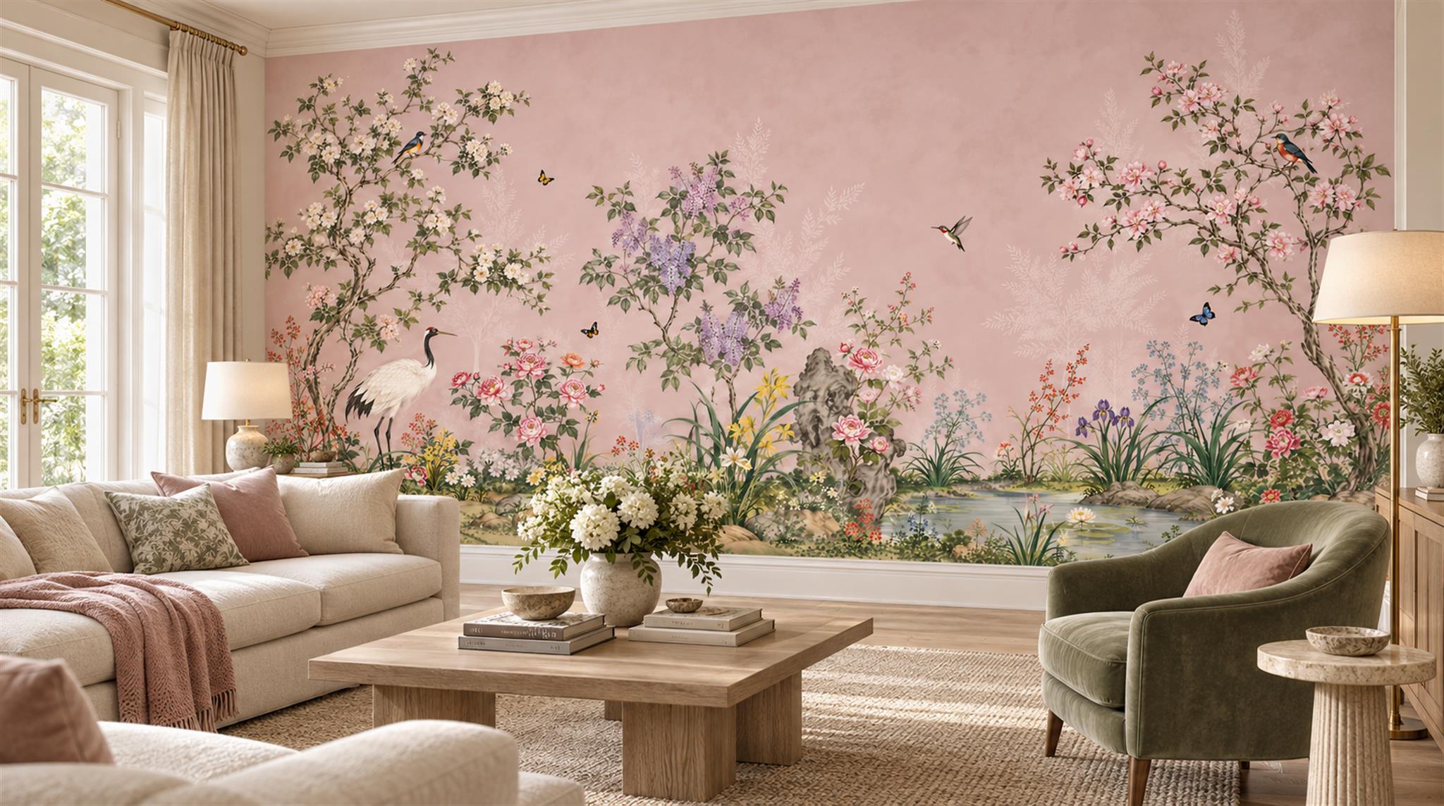 Pink Layered Foliage Wallpaper Mural Scene