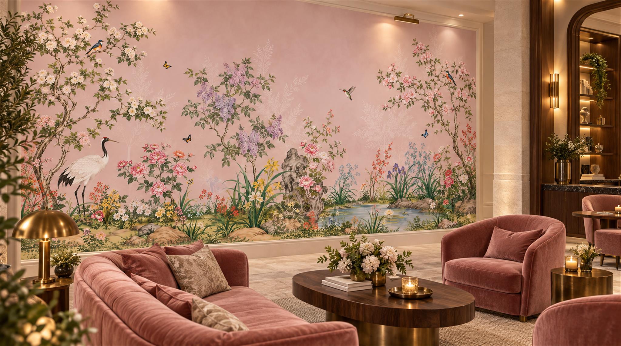 Pink Layered Foliage Wallpaper Mural Scene