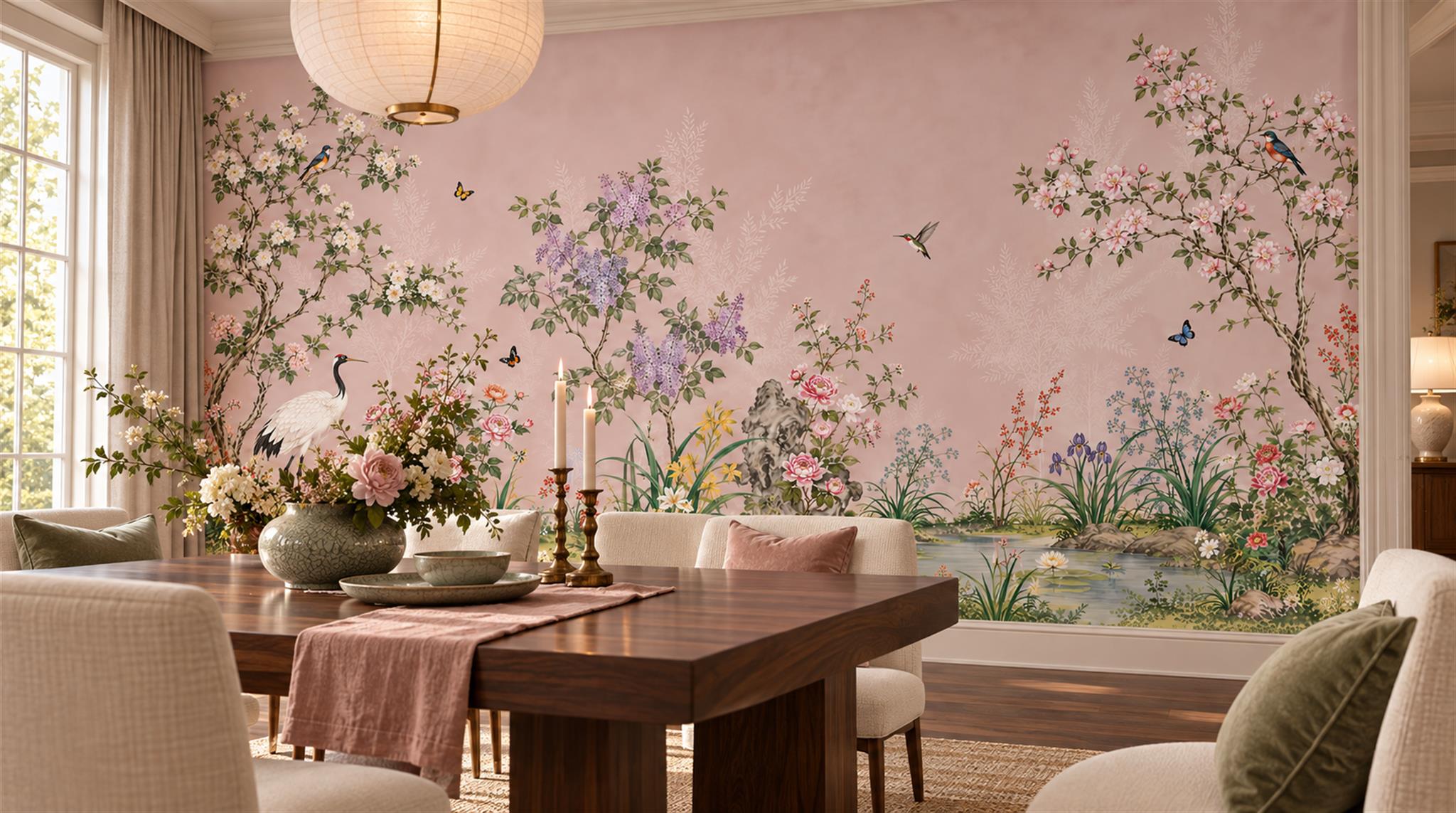 Pink Layered Foliage Wallpaper Mural Scene