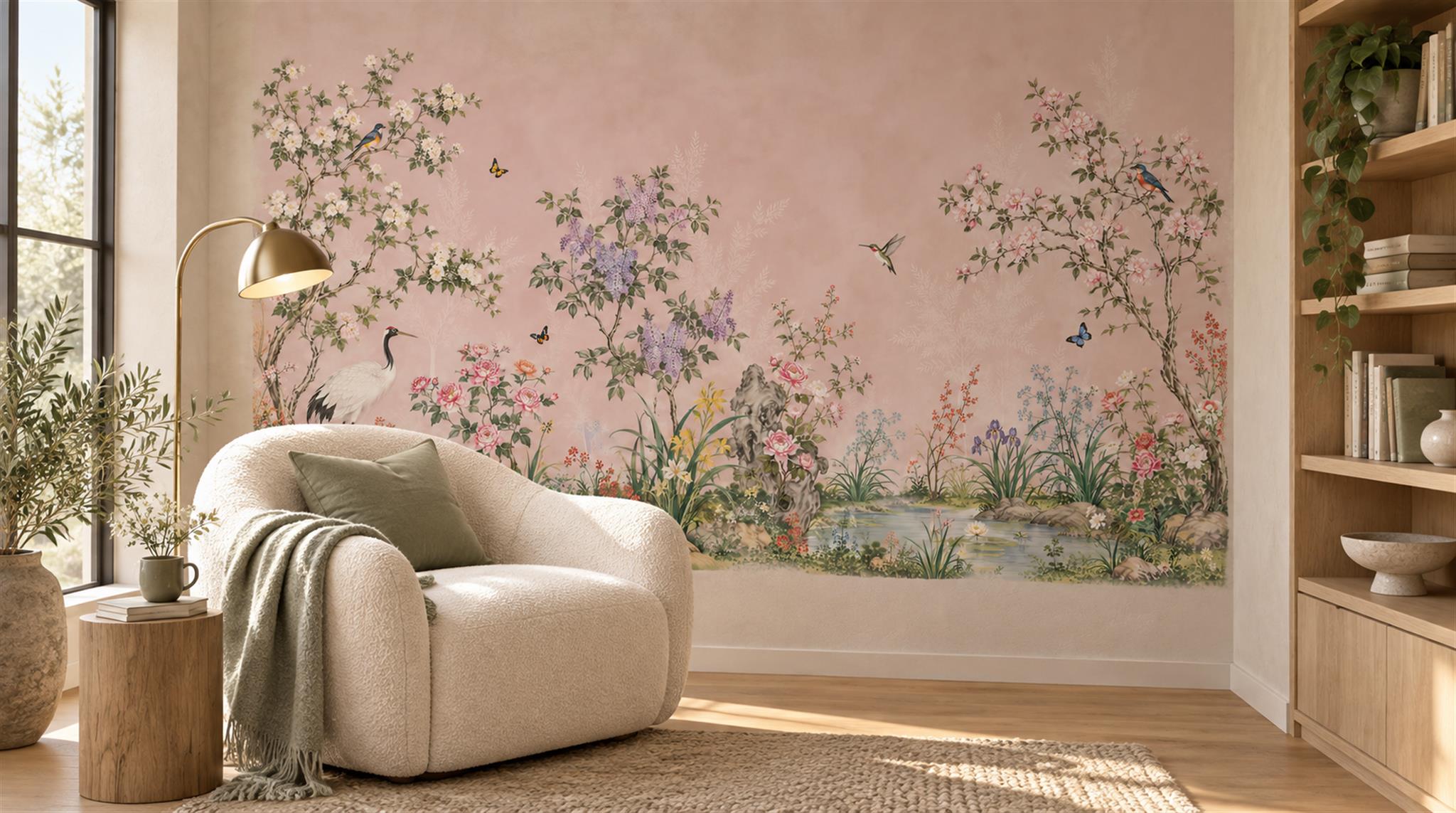 Pink Layered Foliage Wallpaper Mural Scene