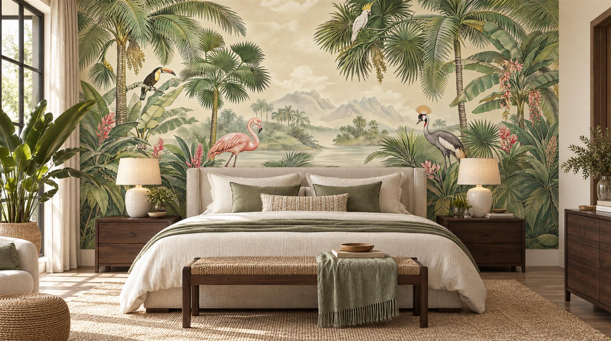 Sage Green Tropical Foliage Wallpaper Mural Main