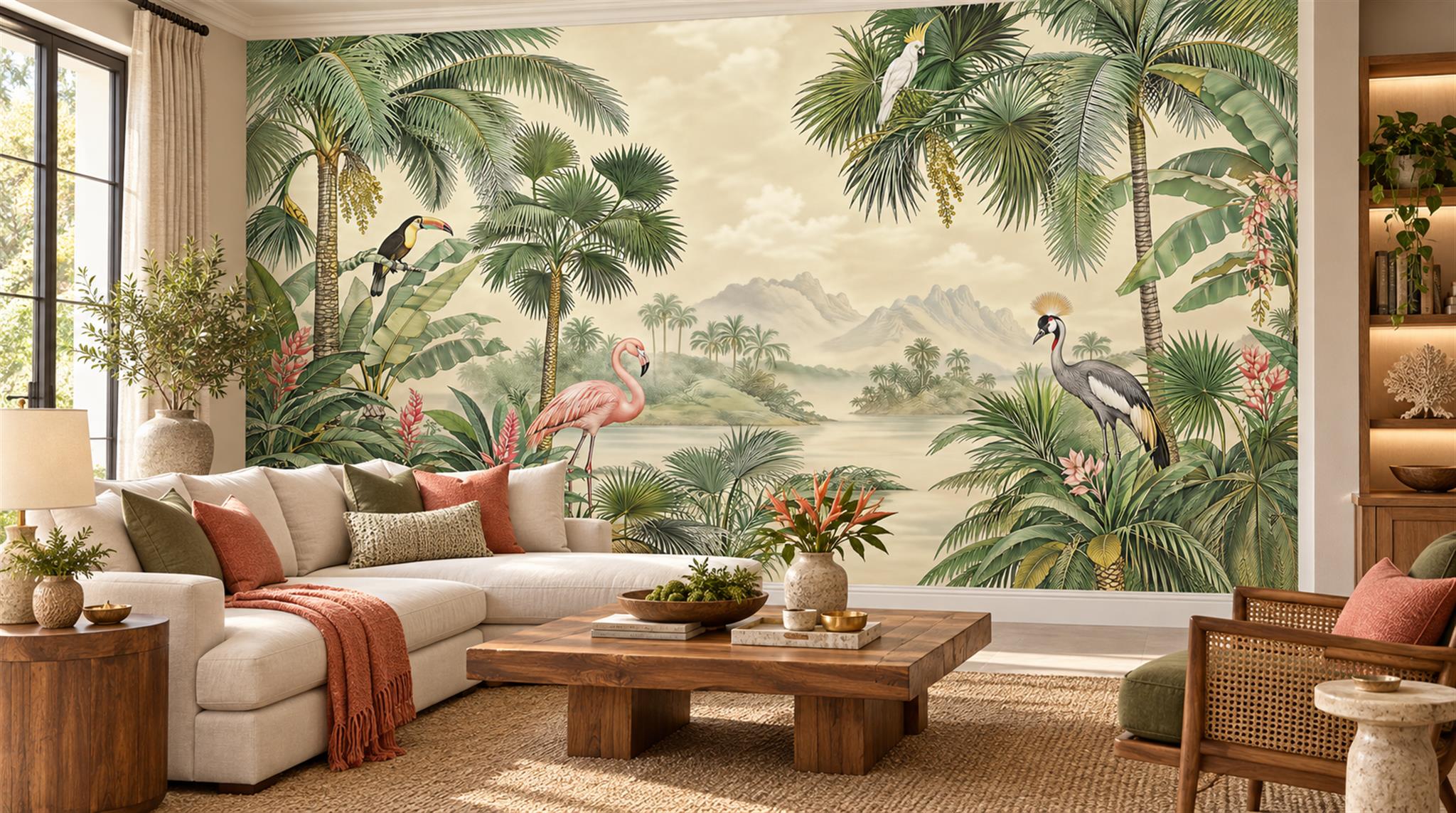 Sage Green Tropical Foliage Wallpaper Mural Scene