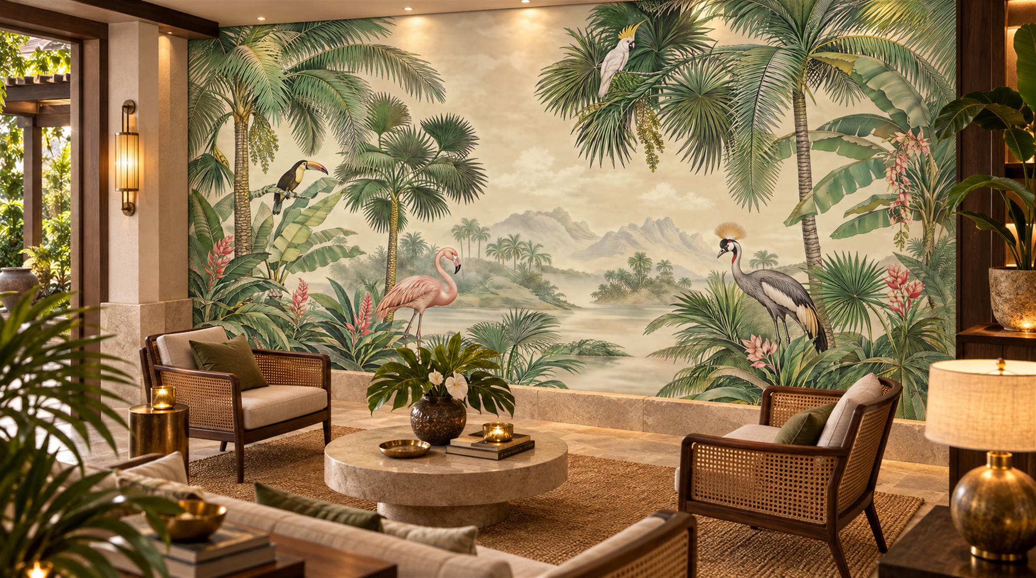 Sage Green Tropical Foliage Wallpaper Mural Scene