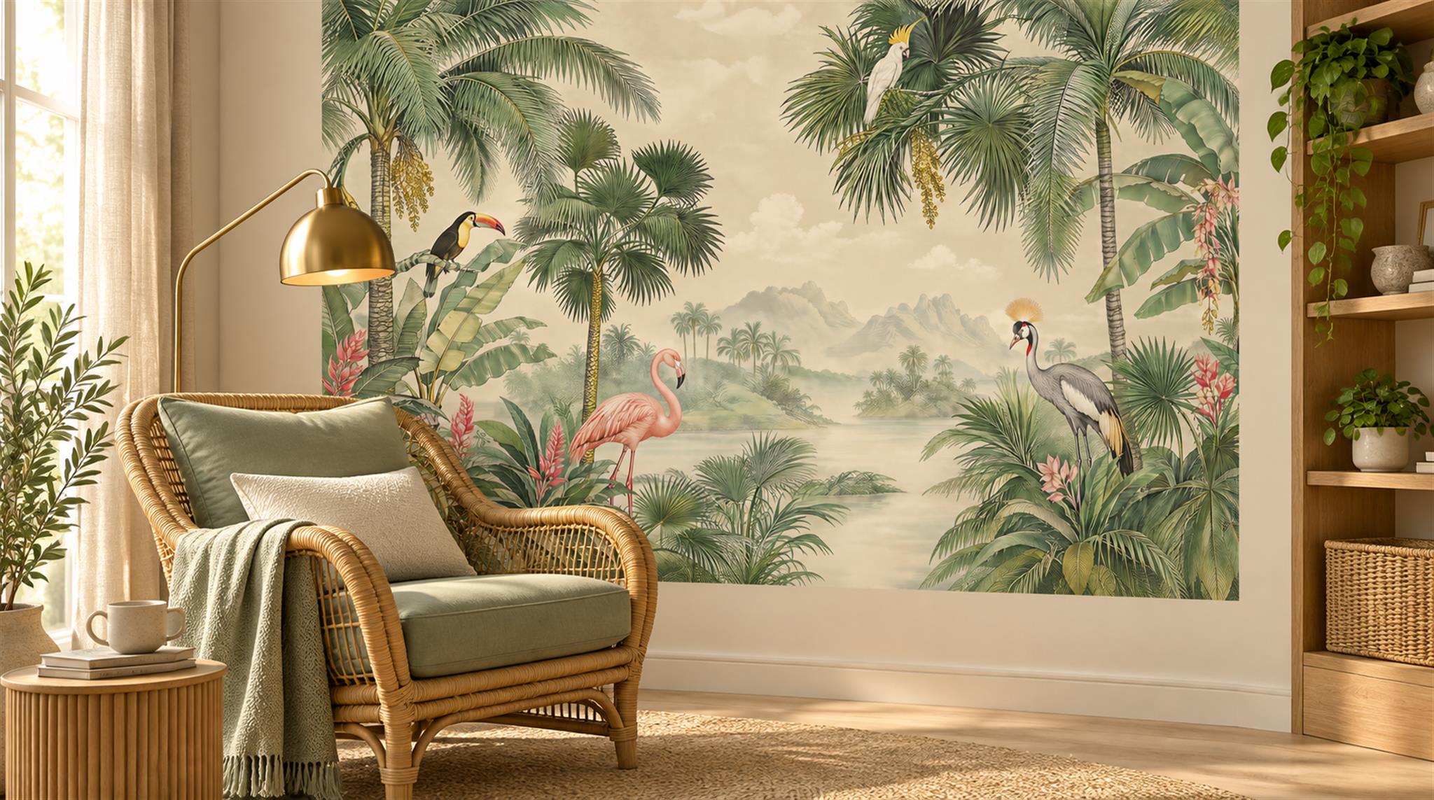 Sage Green Tropical Foliage Wallpaper Mural Scene