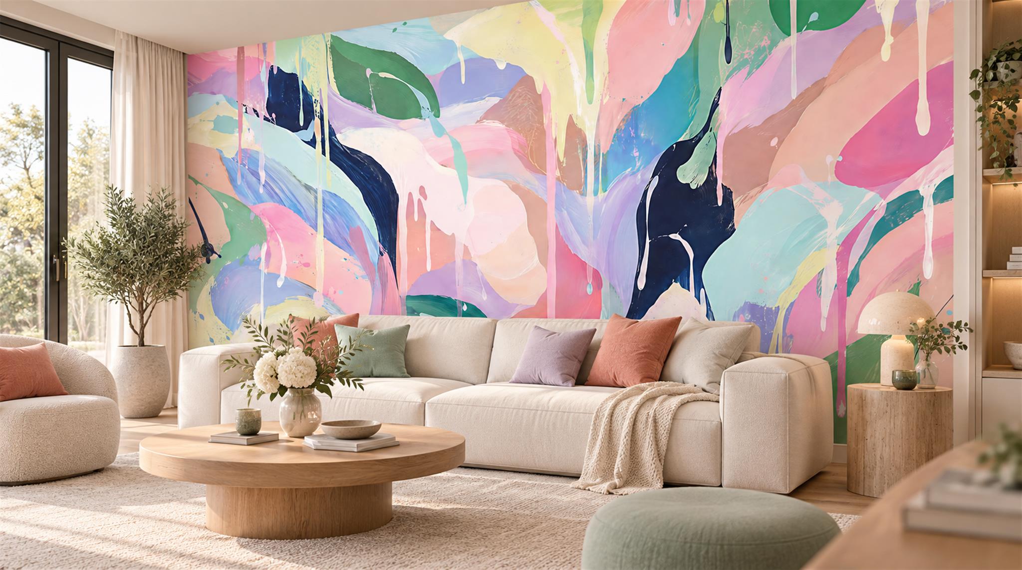 Neutral Abstract Geometry Wallpaper Mural Scene