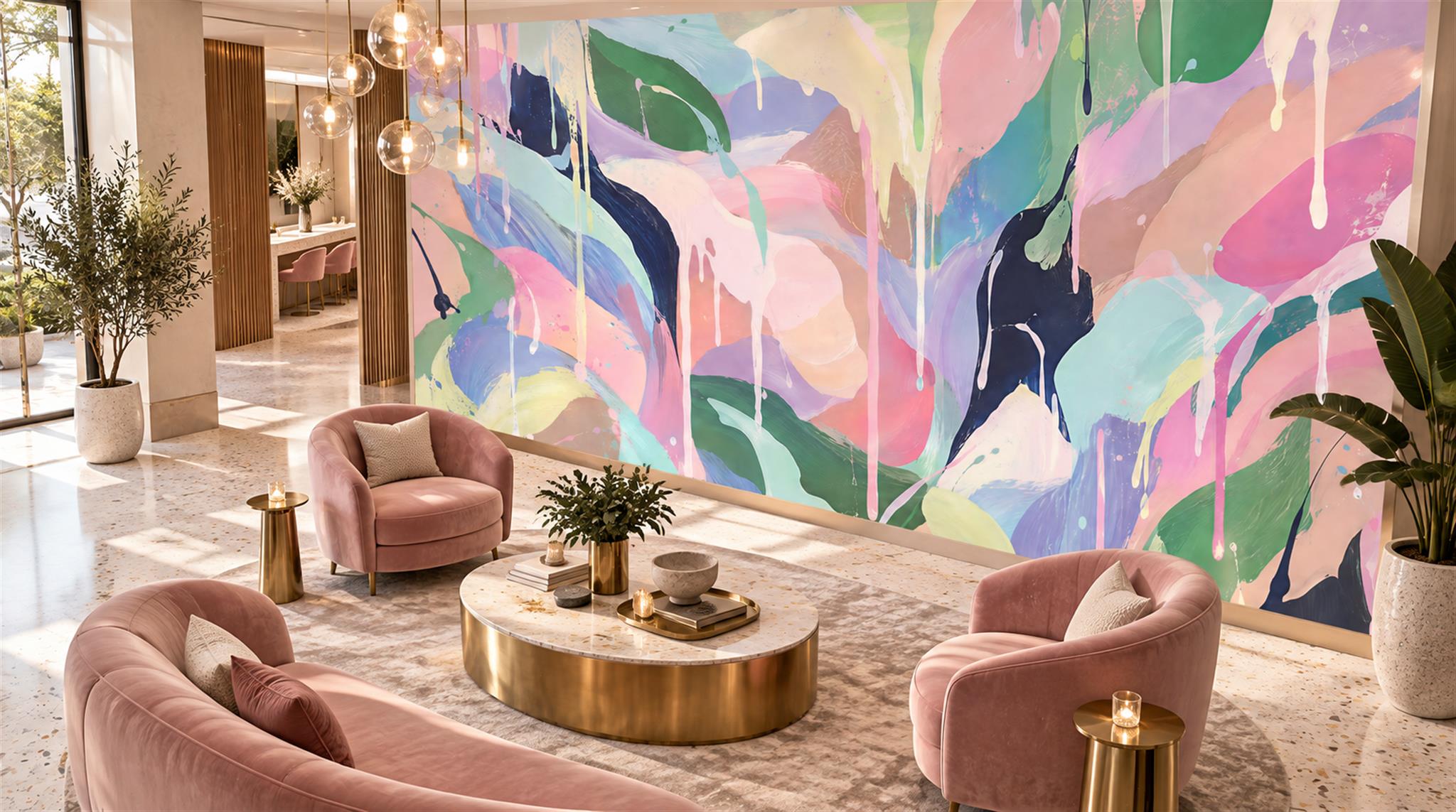 Neutral Abstract Geometry Wallpaper Mural Scene