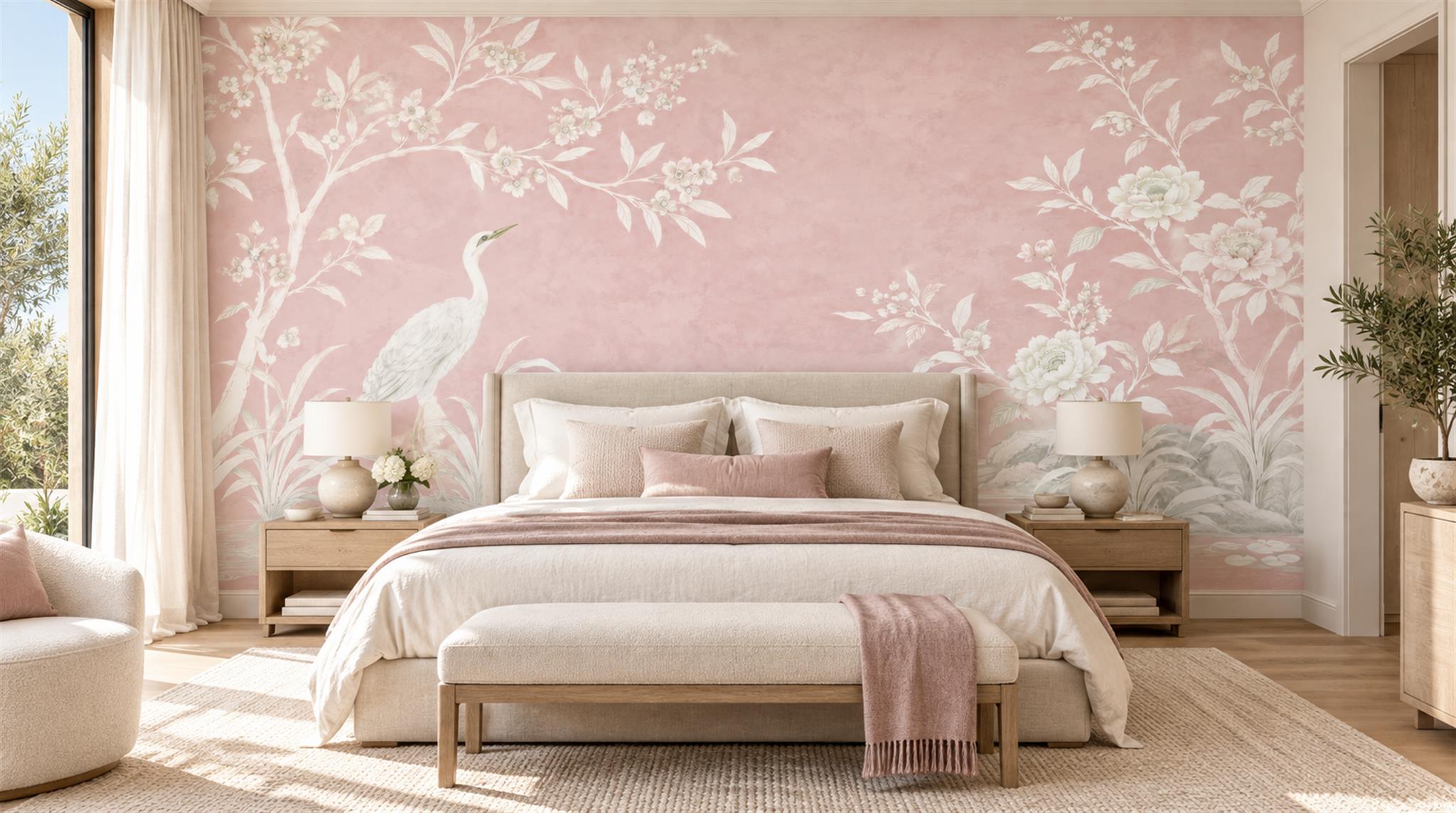 Pink Leaf Patterning Wallpaper Mural Main