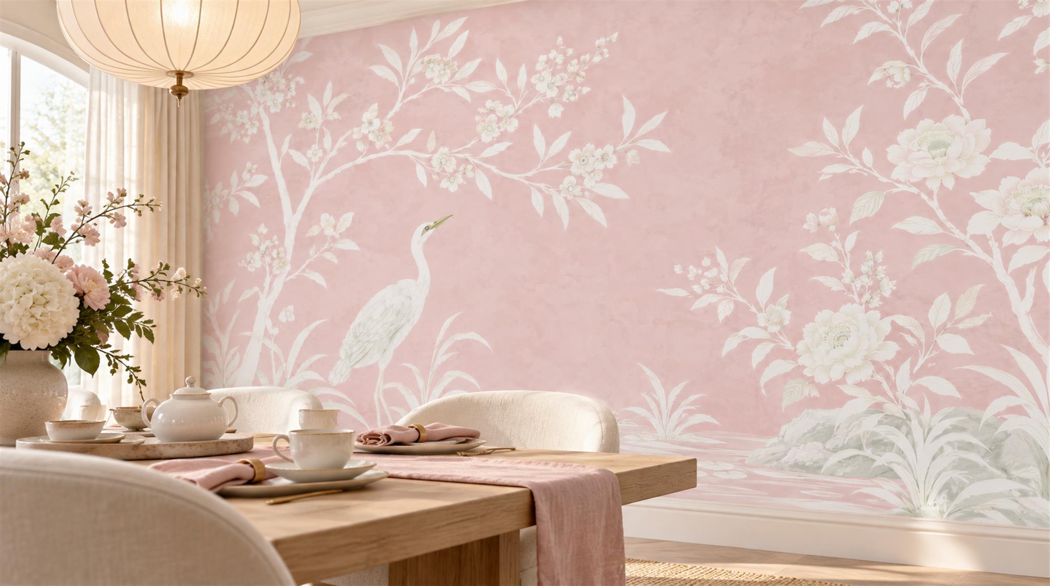 Pink Leaf Patterning Wallpaper Mural Scene