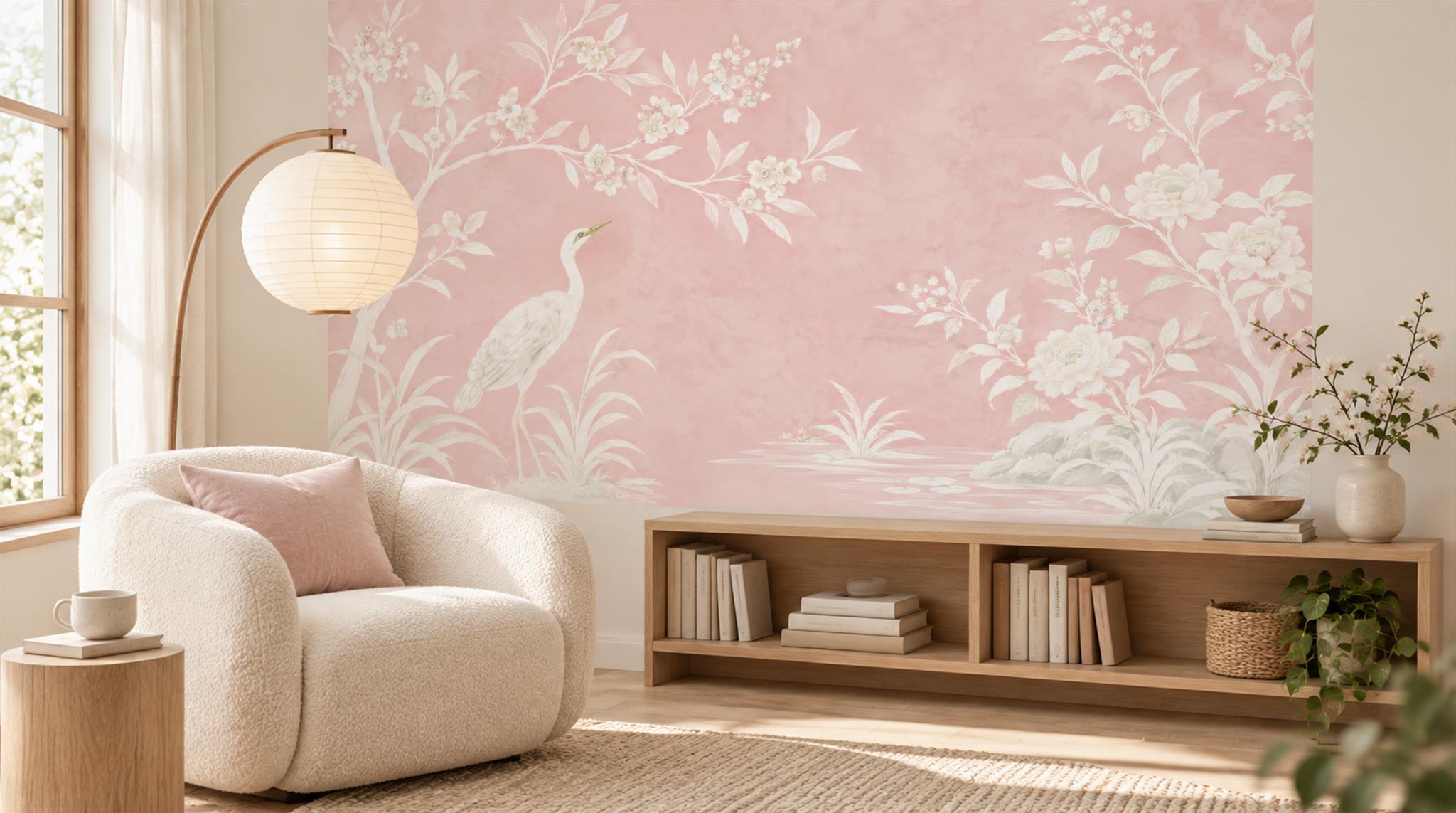 Pink Leaf Patterning Wallpaper Mural Scene
