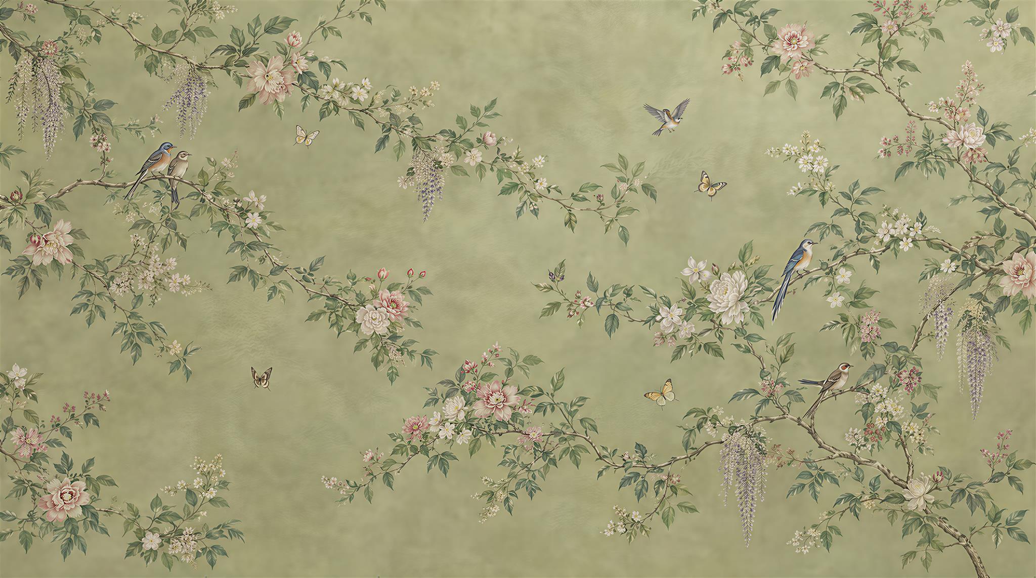 Sage Green Floral Foliage Wallpaper Mural Main