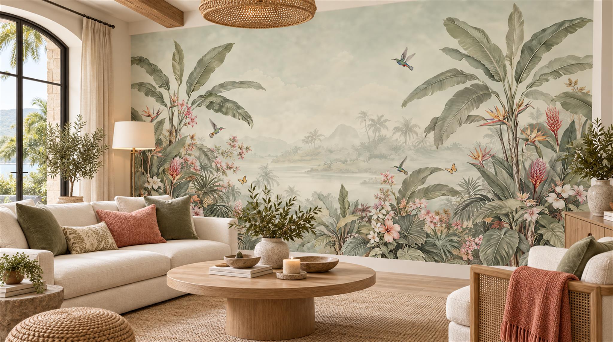 Ivory Leaf Patterning Wallpaper Mural Scene