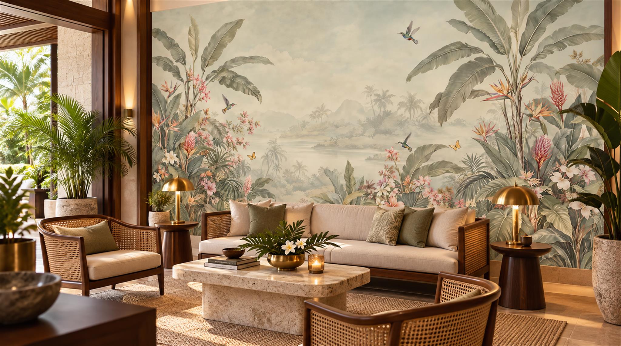 Ivory Leaf Patterning Wallpaper Mural Scene