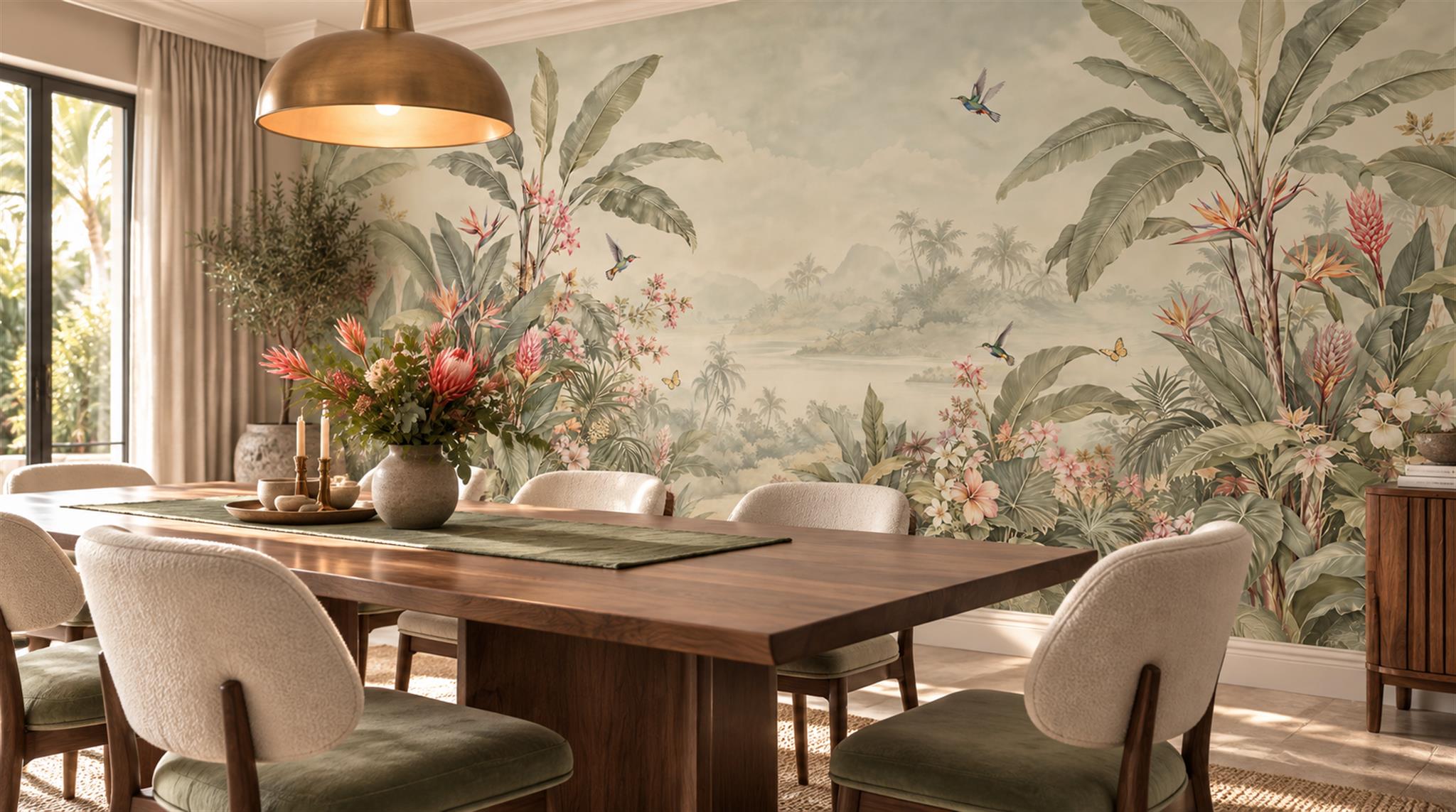 Ivory Leaf Patterning Wallpaper Mural Scene