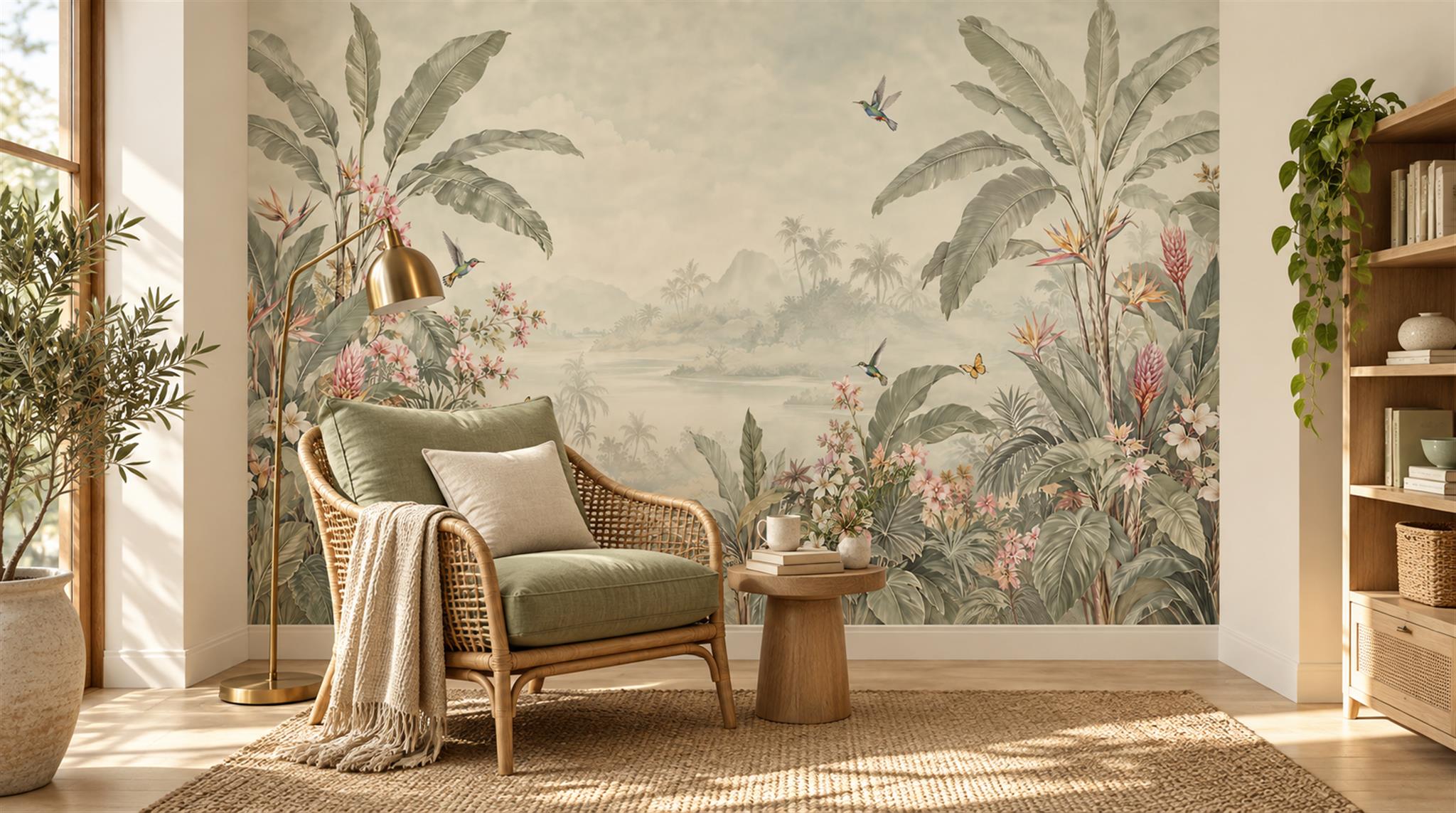 Ivory Leaf Patterning Wallpaper Mural Scene