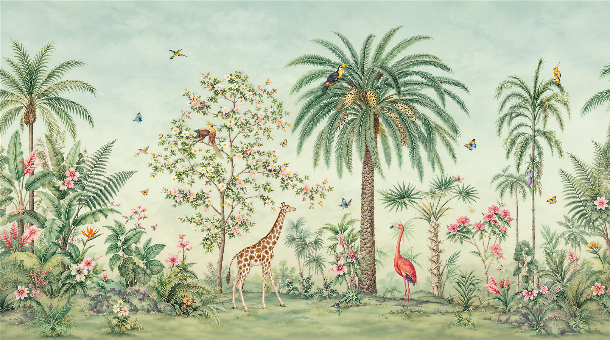 Sage Green Tropical Foliage Wallpaper Mural Main