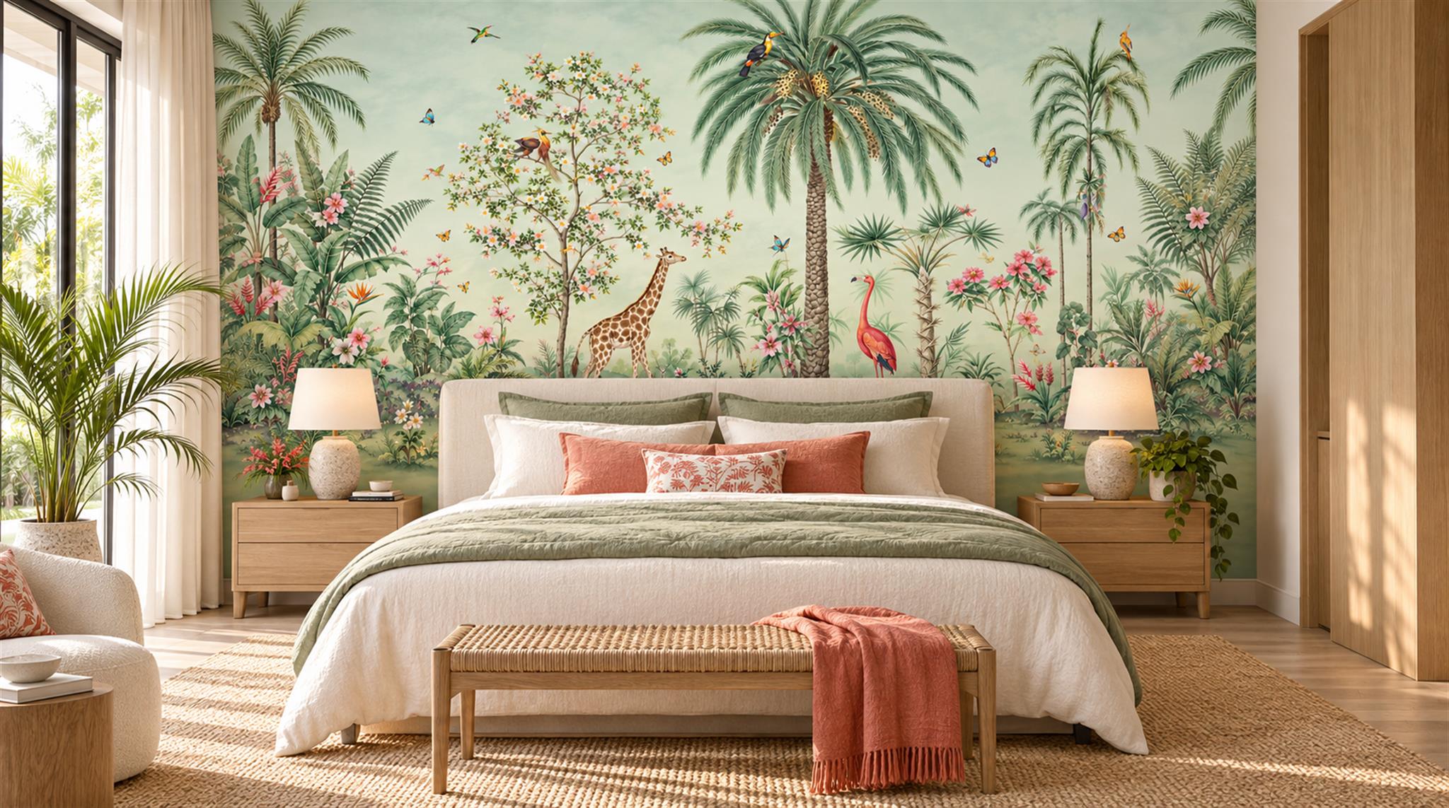Sage Green Tropical Foliage Wallpaper Mural Main