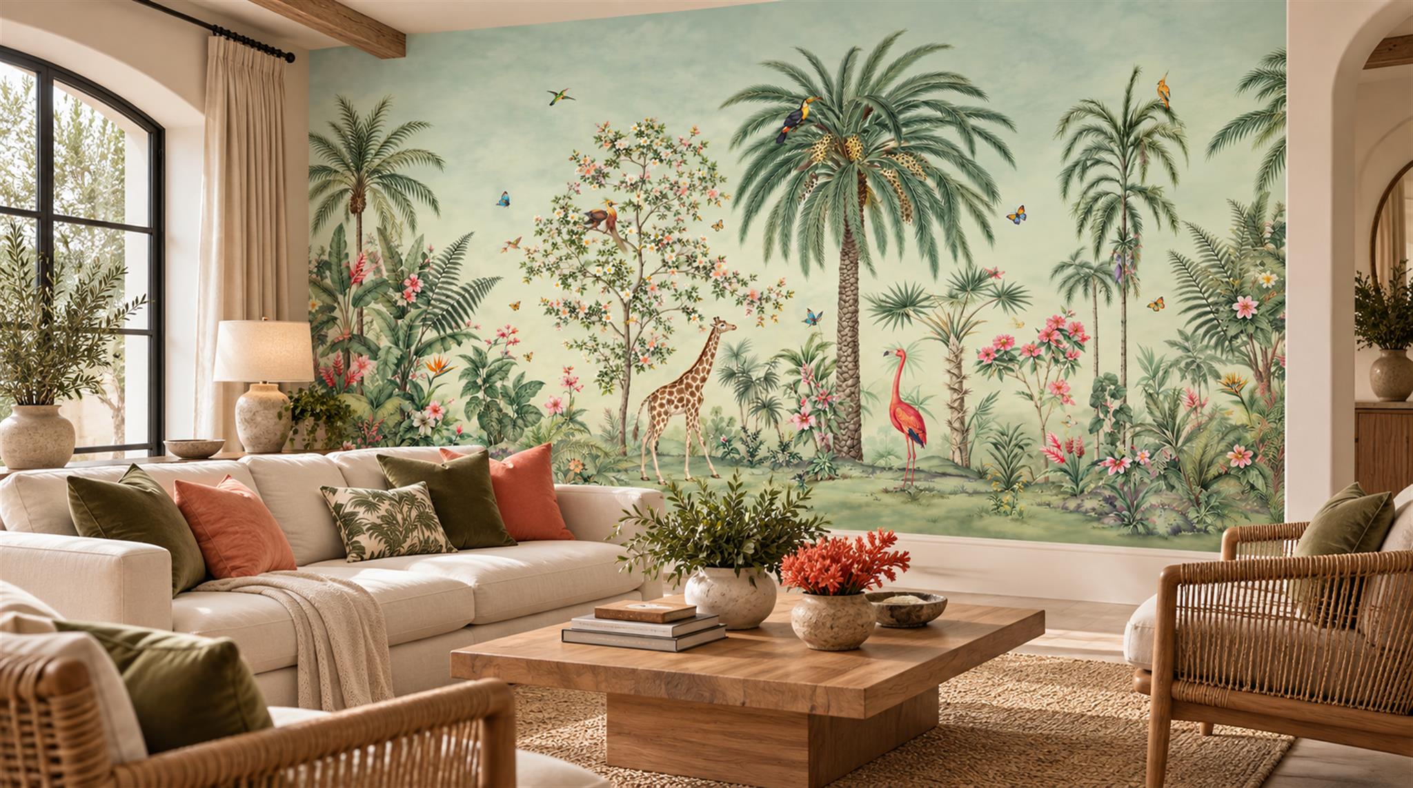 Sage Green Tropical Foliage Wallpaper Mural Scene