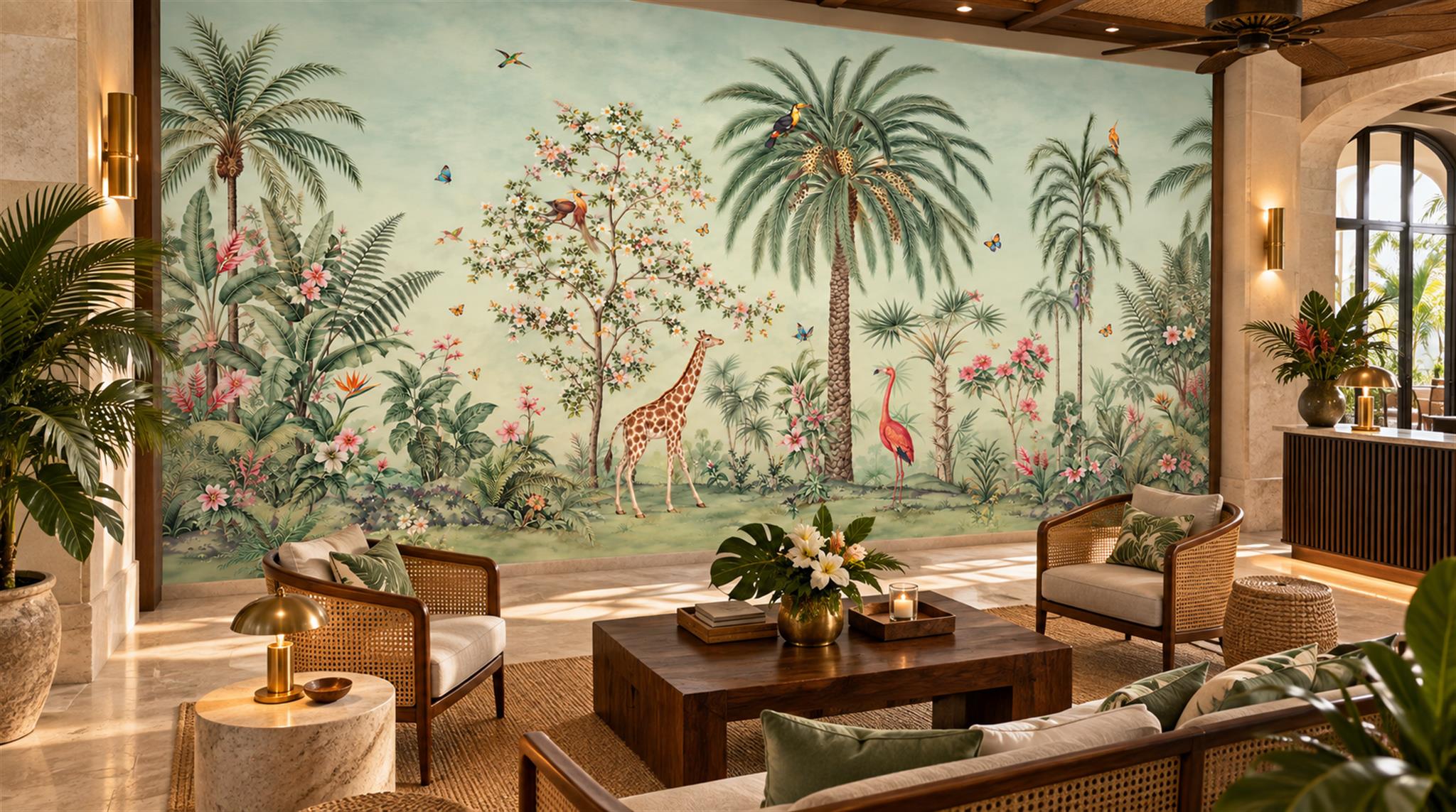 Sage Green Tropical Foliage Wallpaper Mural Scene