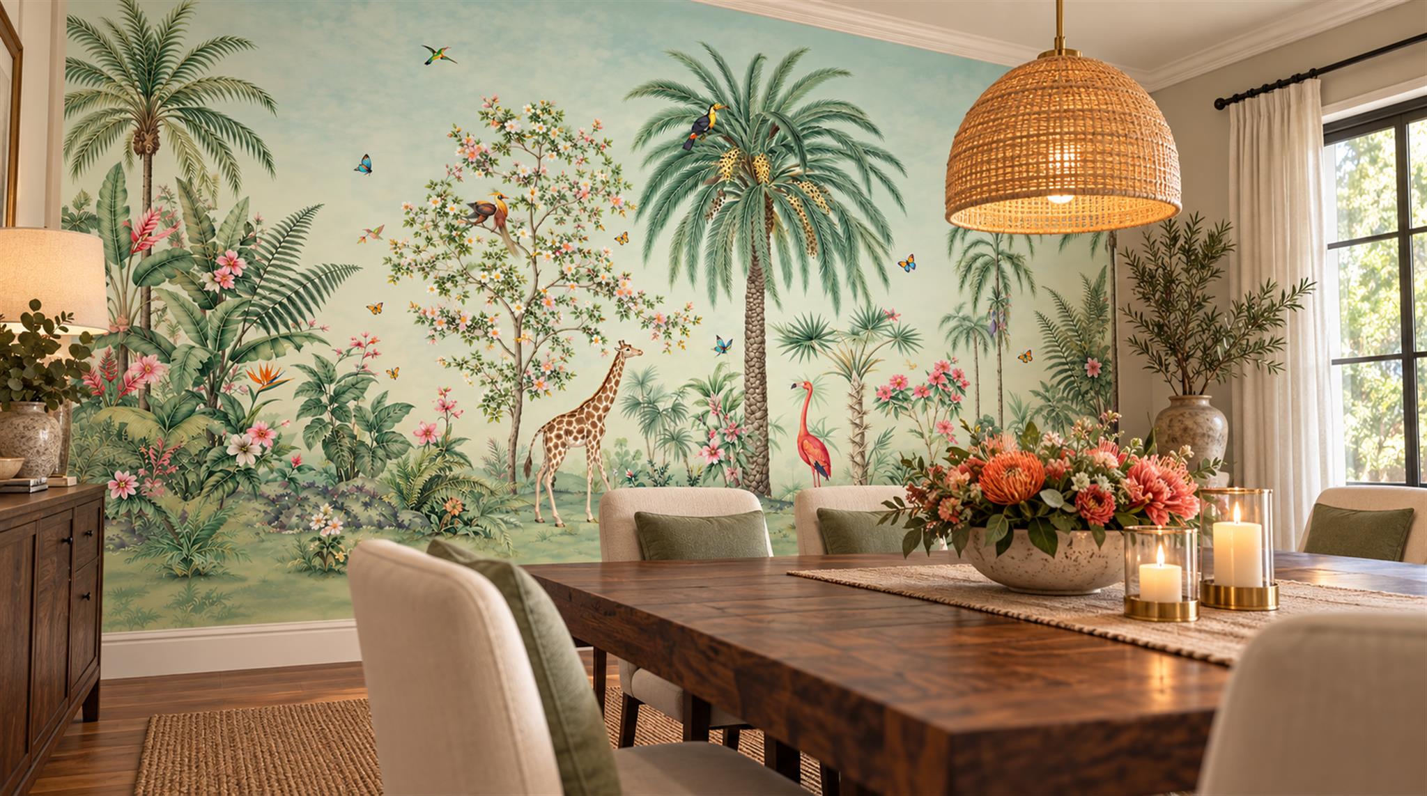 Sage Green Tropical Foliage Wallpaper Mural Scene