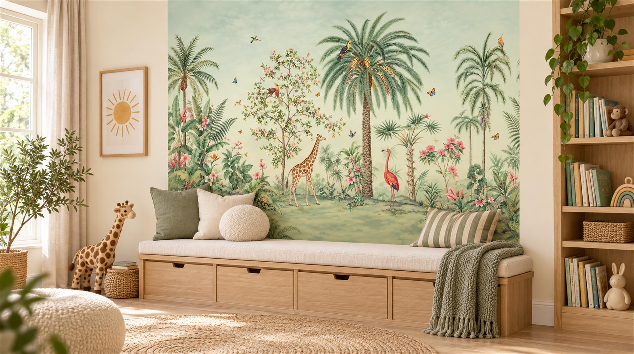 Sage Green Tropical Foliage Wallpaper Mural Scene