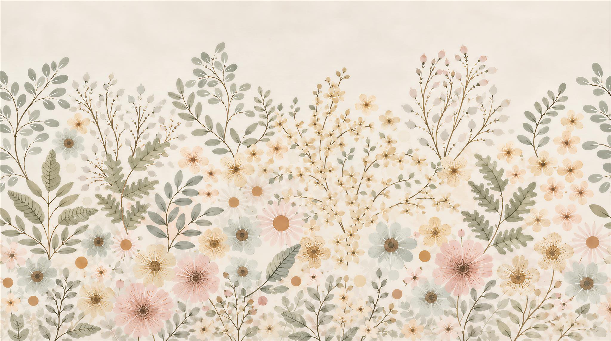 Ivory Floral Patterning Wallpaper Mural Main