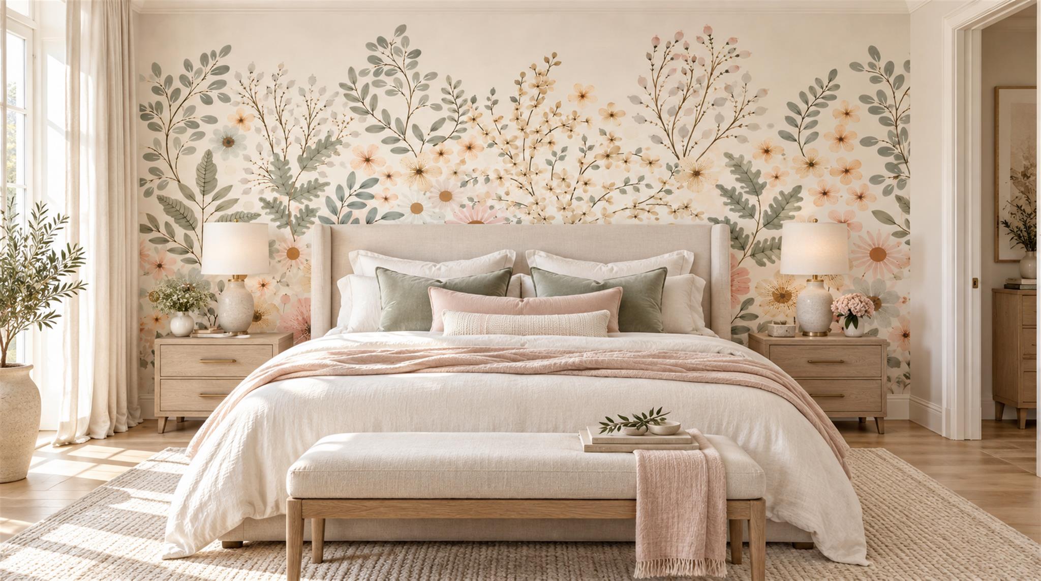 Ivory Floral Patterning Wallpaper Mural Main