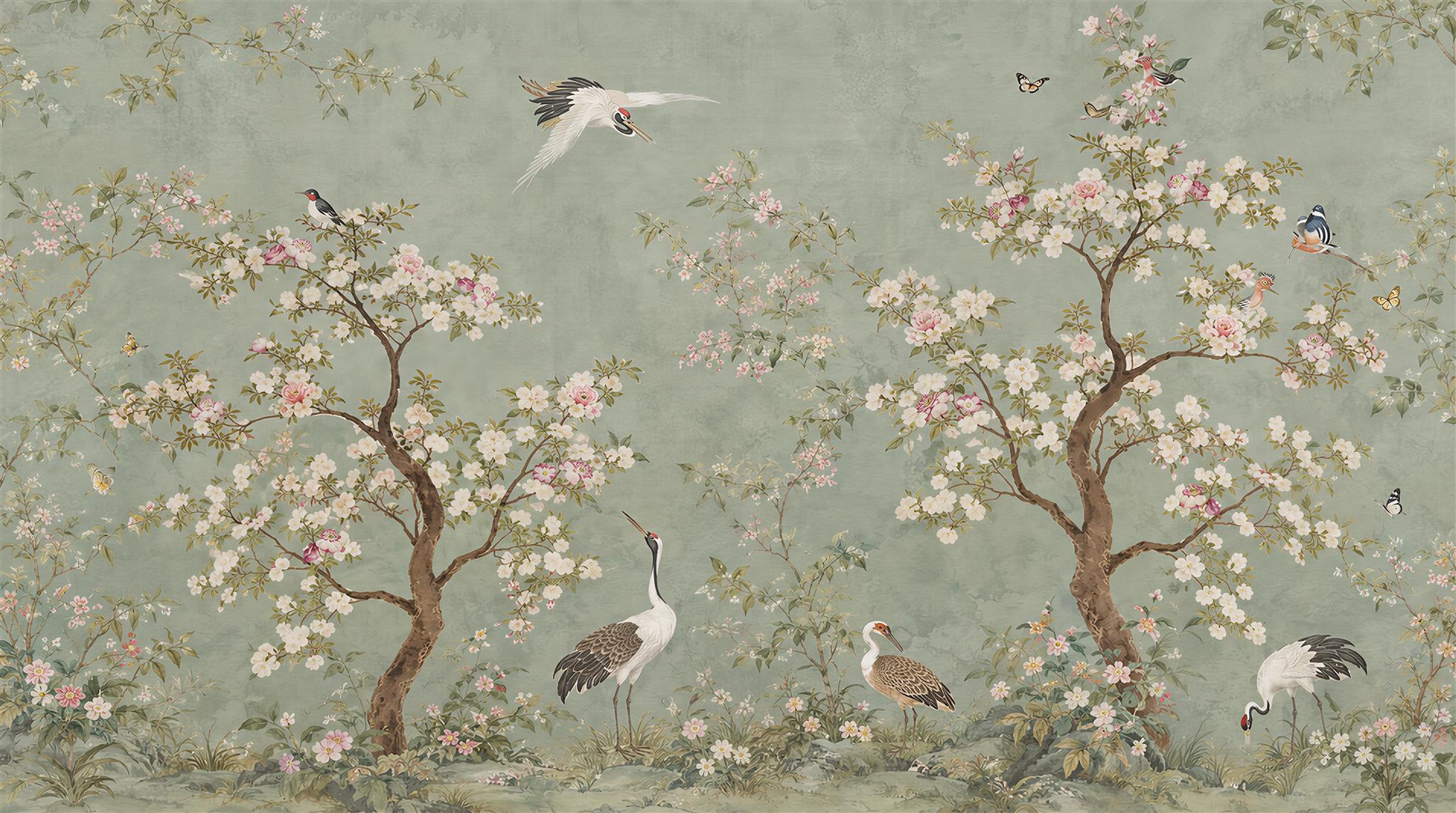 Sage Green Blossom Branches Wallpaper Mural Main