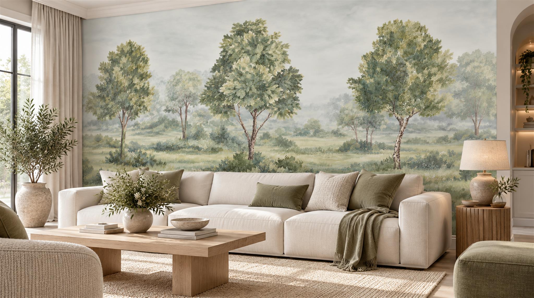 Sage Green Decorative Wall Art Wallpaper Mural Scene