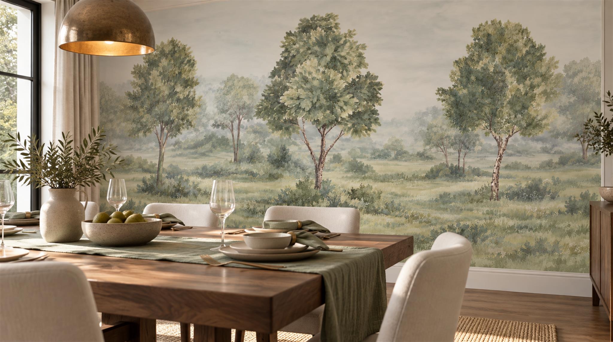 Sage Green Decorative Wall Art Wallpaper Mural Scene