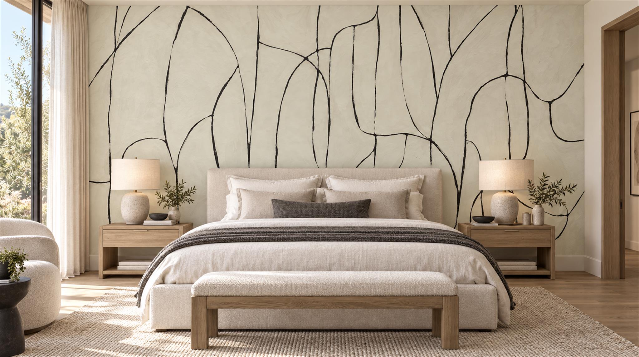 Ivory Linear Geometry Wallpaper Mural Main
