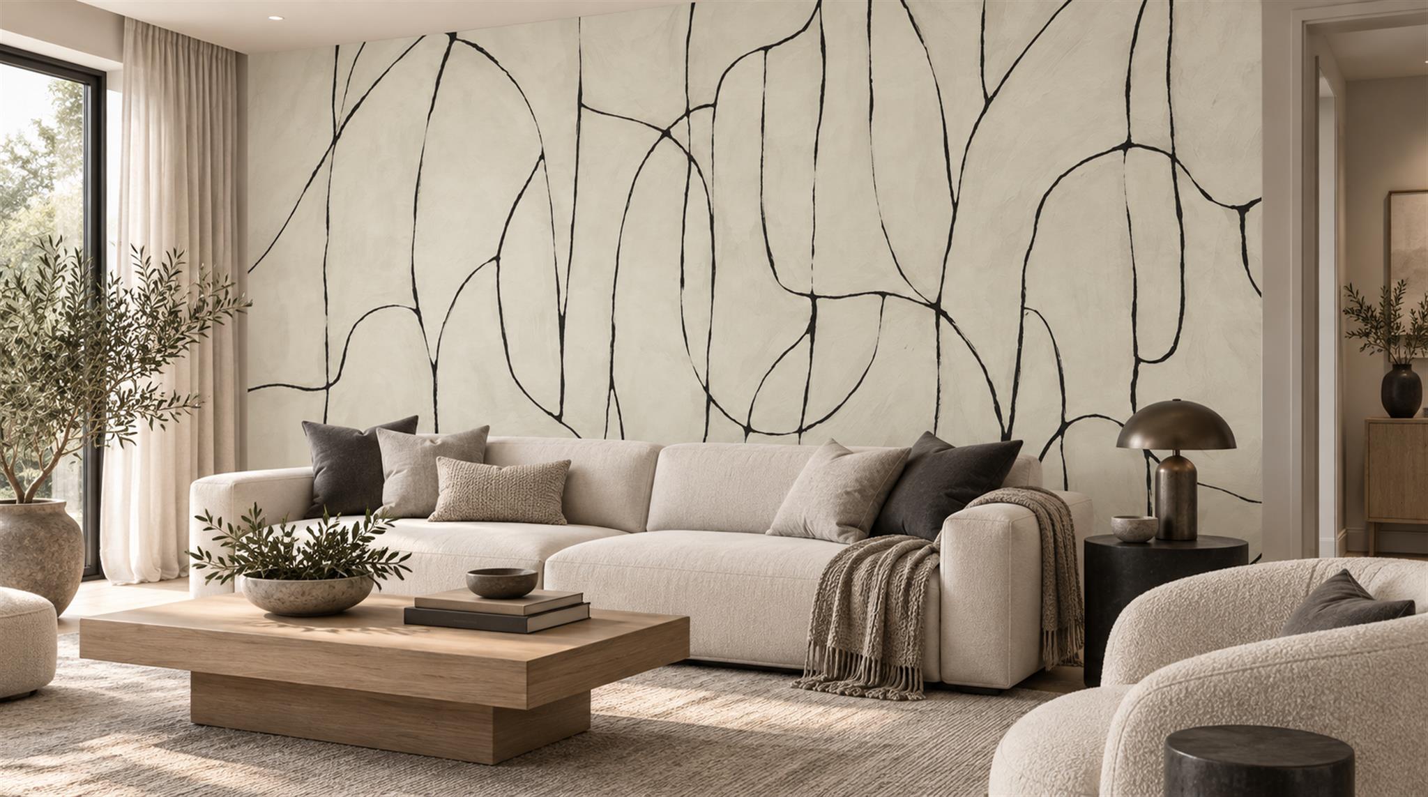 Ivory Linear Geometry Wallpaper Mural Scene