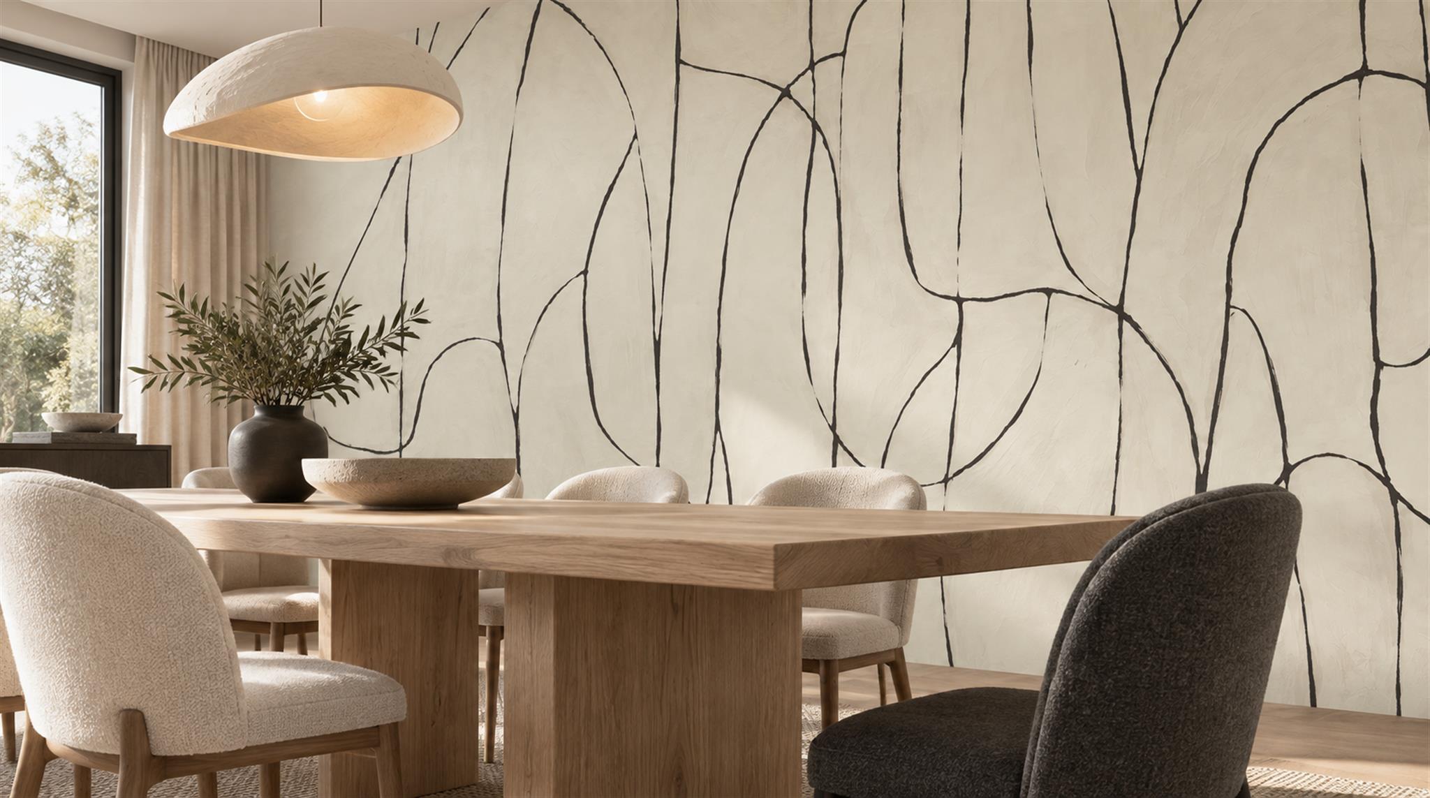 Ivory Linear Geometry Wallpaper Mural Scene