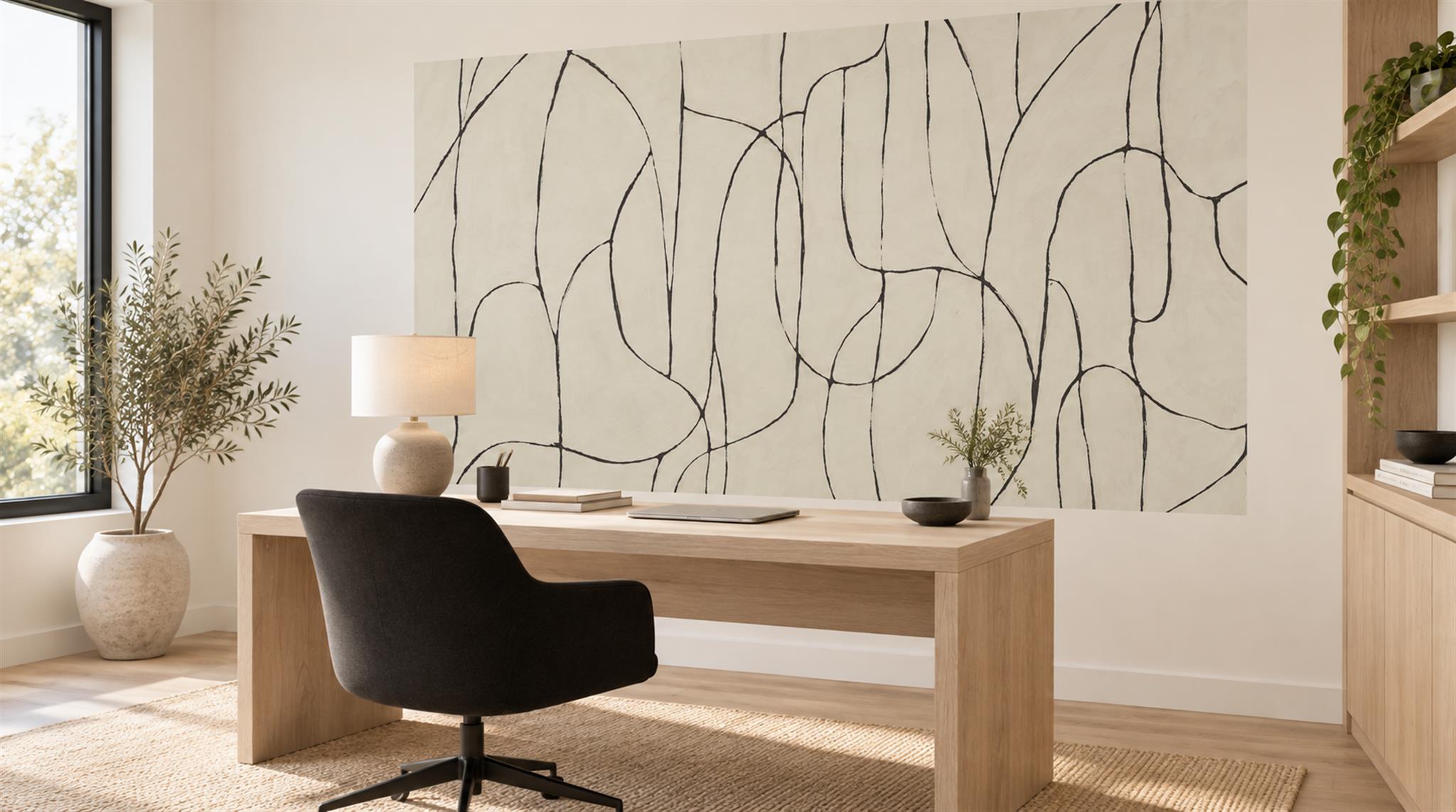 Ivory Linear Geometry Wallpaper Mural Scene
